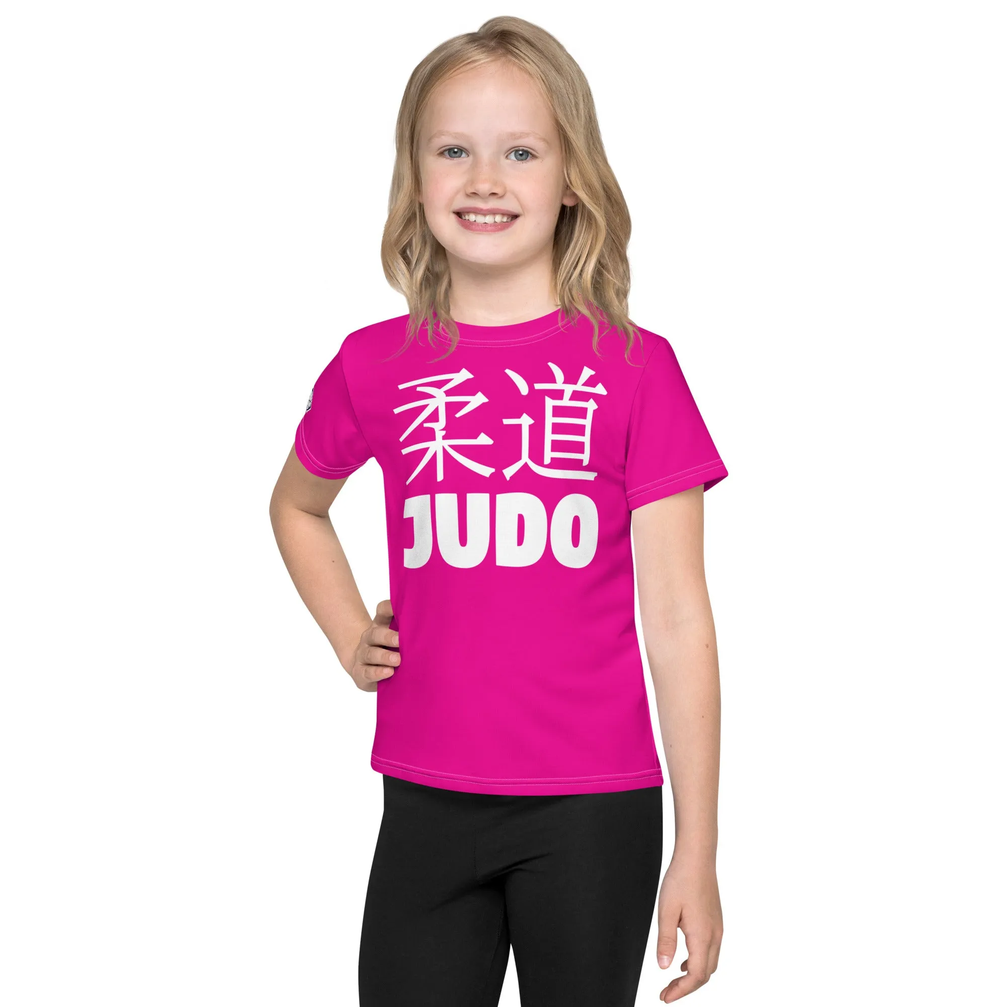 Dynamic Comfort: Girl's Short Sleeve Classic Judo Rash Guard - Hollywood Cerise