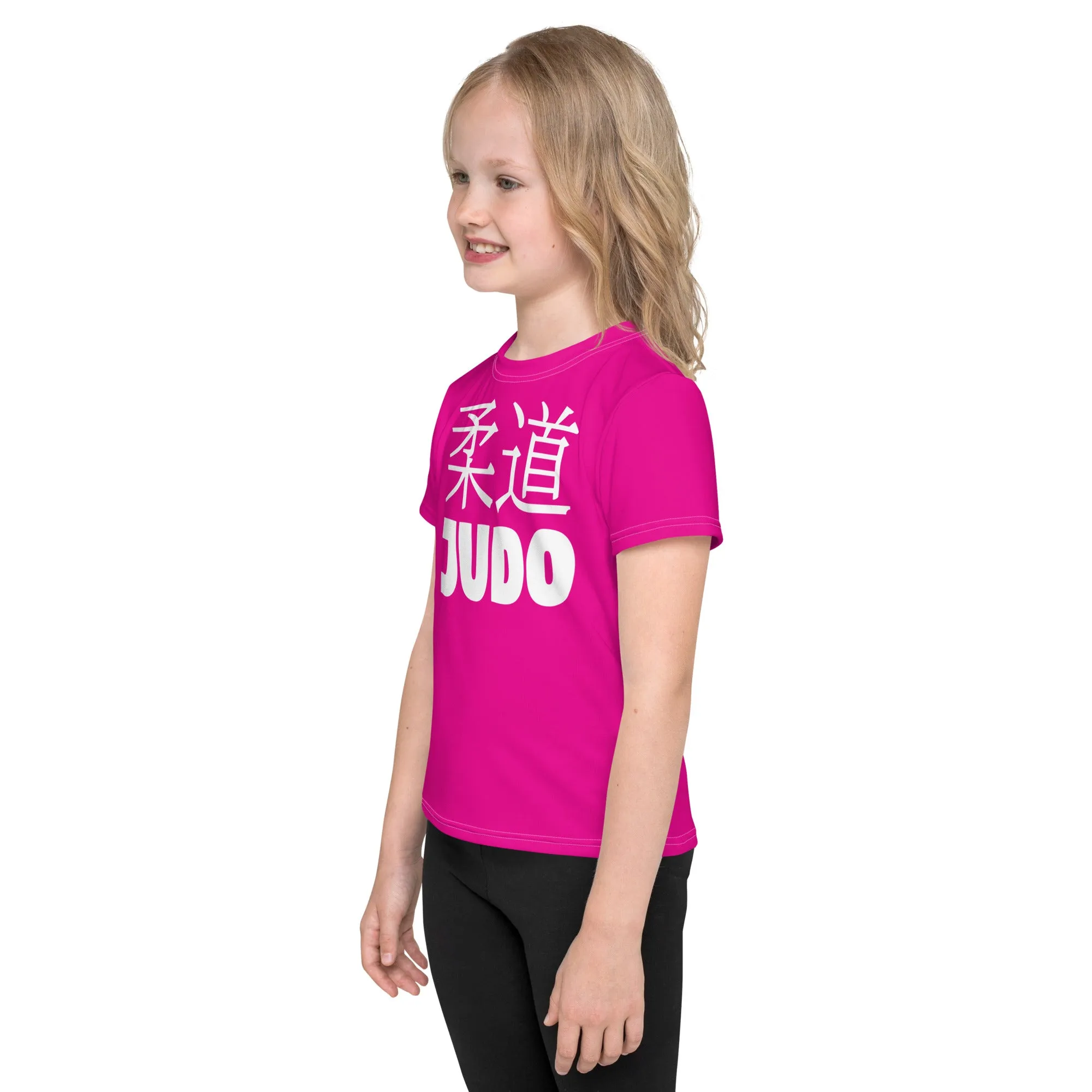 Dynamic Comfort: Girl's Short Sleeve Classic Judo Rash Guard - Hollywood Cerise