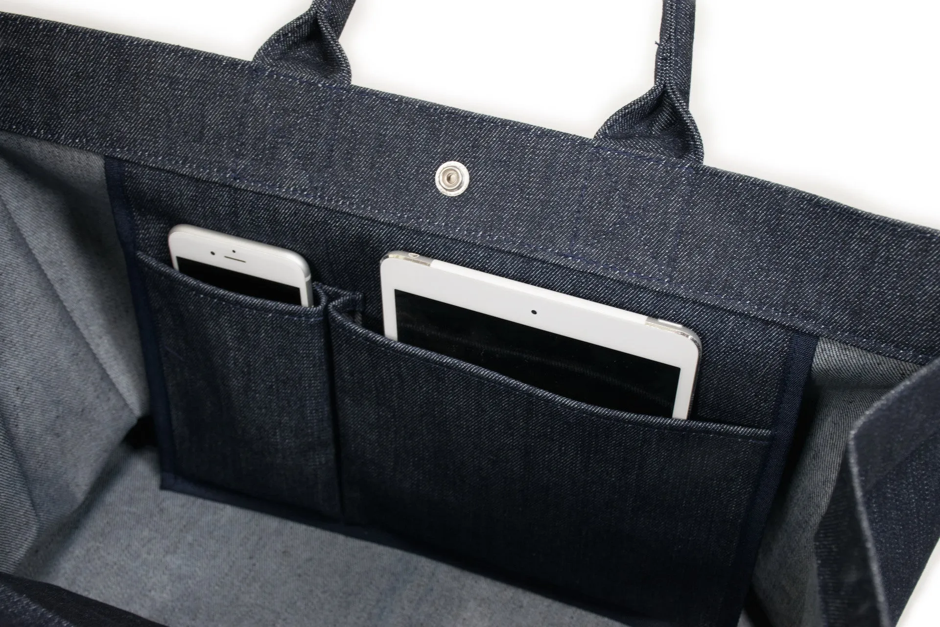 East-West Bag: Denim with Navy/Royal Blue Color Stripe