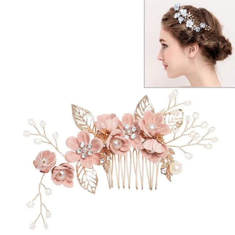 Elegant Gold Leaf Floral Hair Combs for Weddings, Proms, and Special Occasions - Bridal Hair Accessories with Decorative Pins