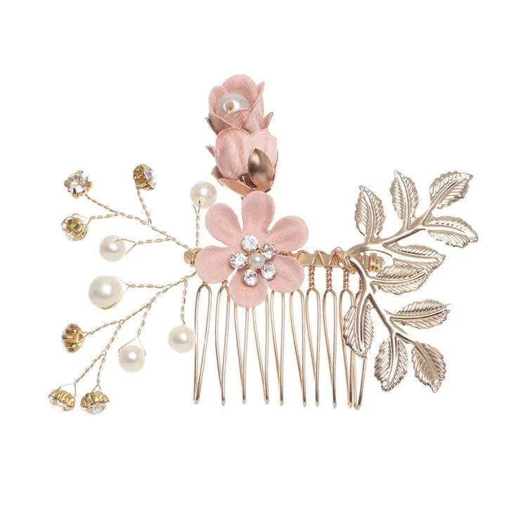 Elegant Gold Leaf Floral Hair Combs for Weddings, Proms, and Special Occasions - Bridal Hair Accessories with Decorative Pins