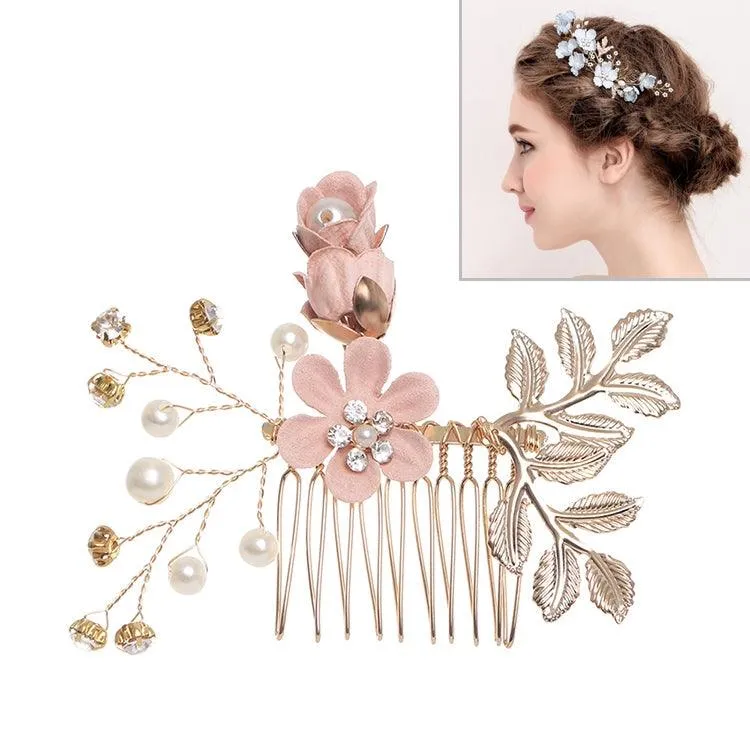 Elegant Gold Leaf Floral Hair Combs for Weddings, Proms, and Special Occasions - Bridal Hair Accessories with Decorative Pins