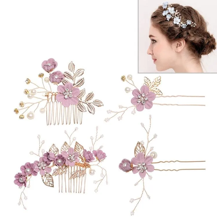 Elegant Gold Leaf Floral Hair Combs for Weddings, Proms, and Special Occasions - Bridal Hair Accessories with Decorative Pins