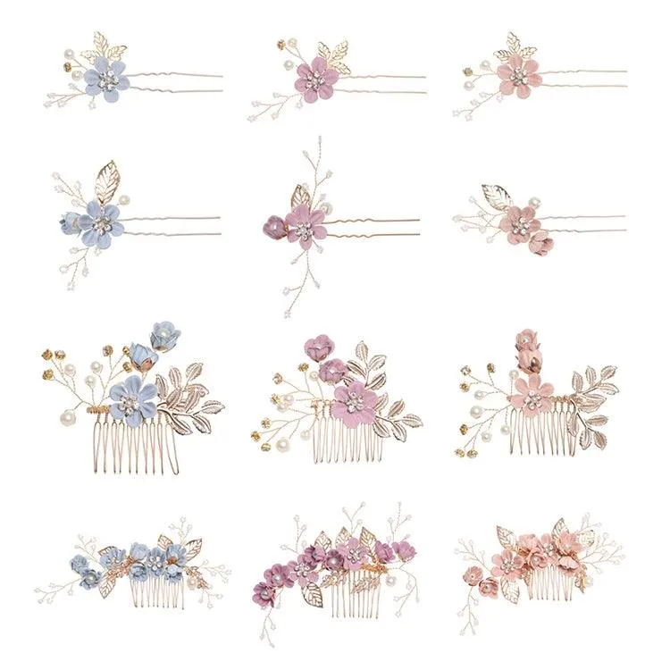 Elegant Gold Leaf Floral Hair Combs for Weddings, Proms, and Special Occasions - Bridal Hair Accessories with Decorative Pins