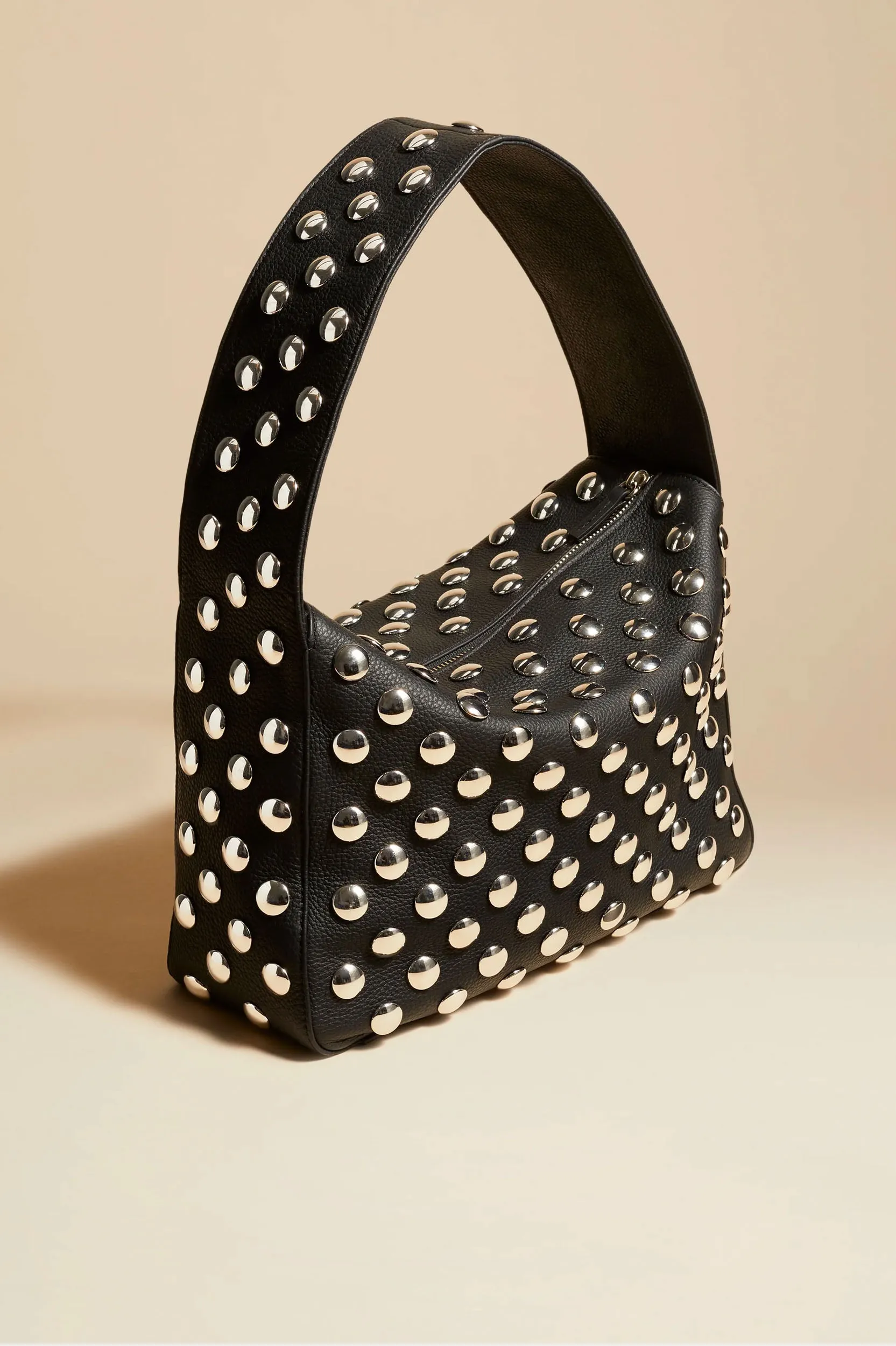 Elena Shoulder Bag with Silver Studs in Black