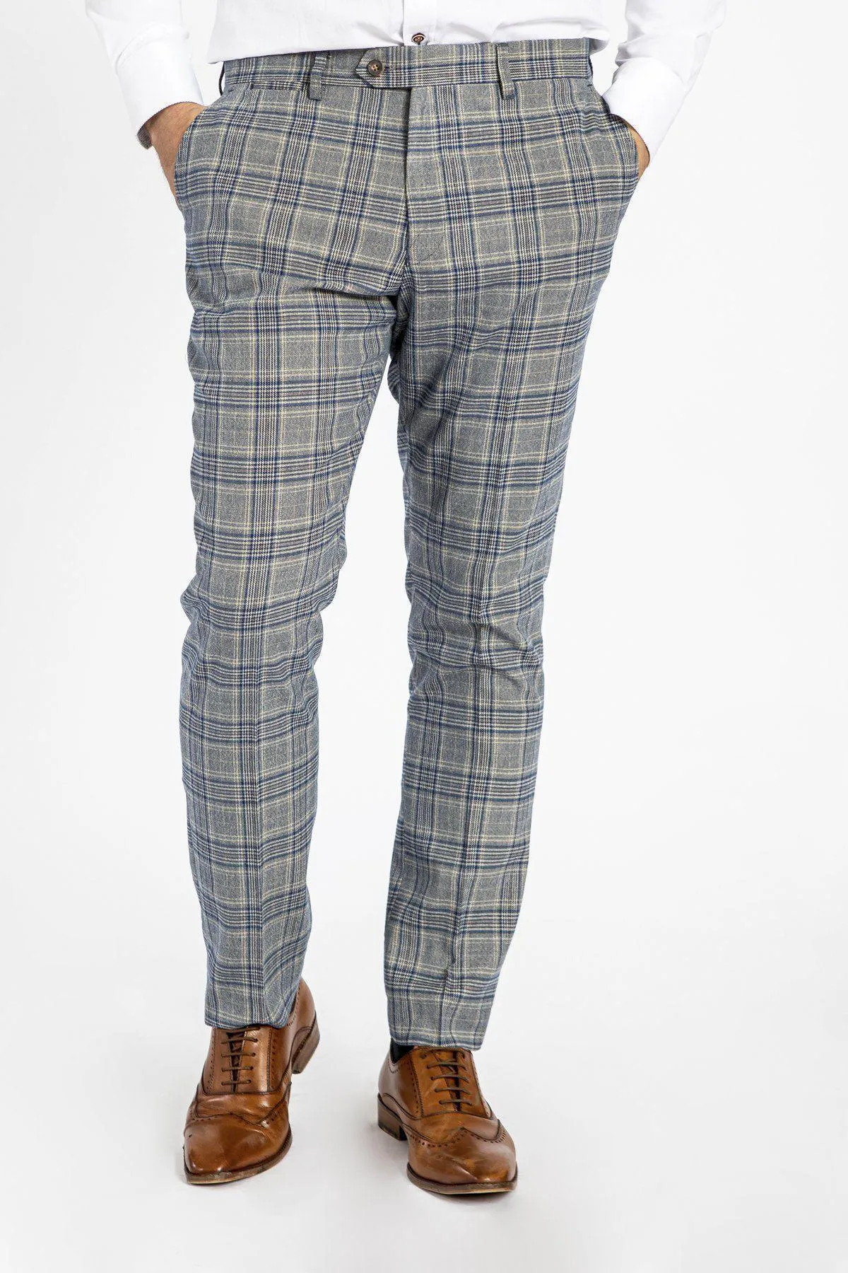 ENZO - Sky Stone Check Tweed Trousers