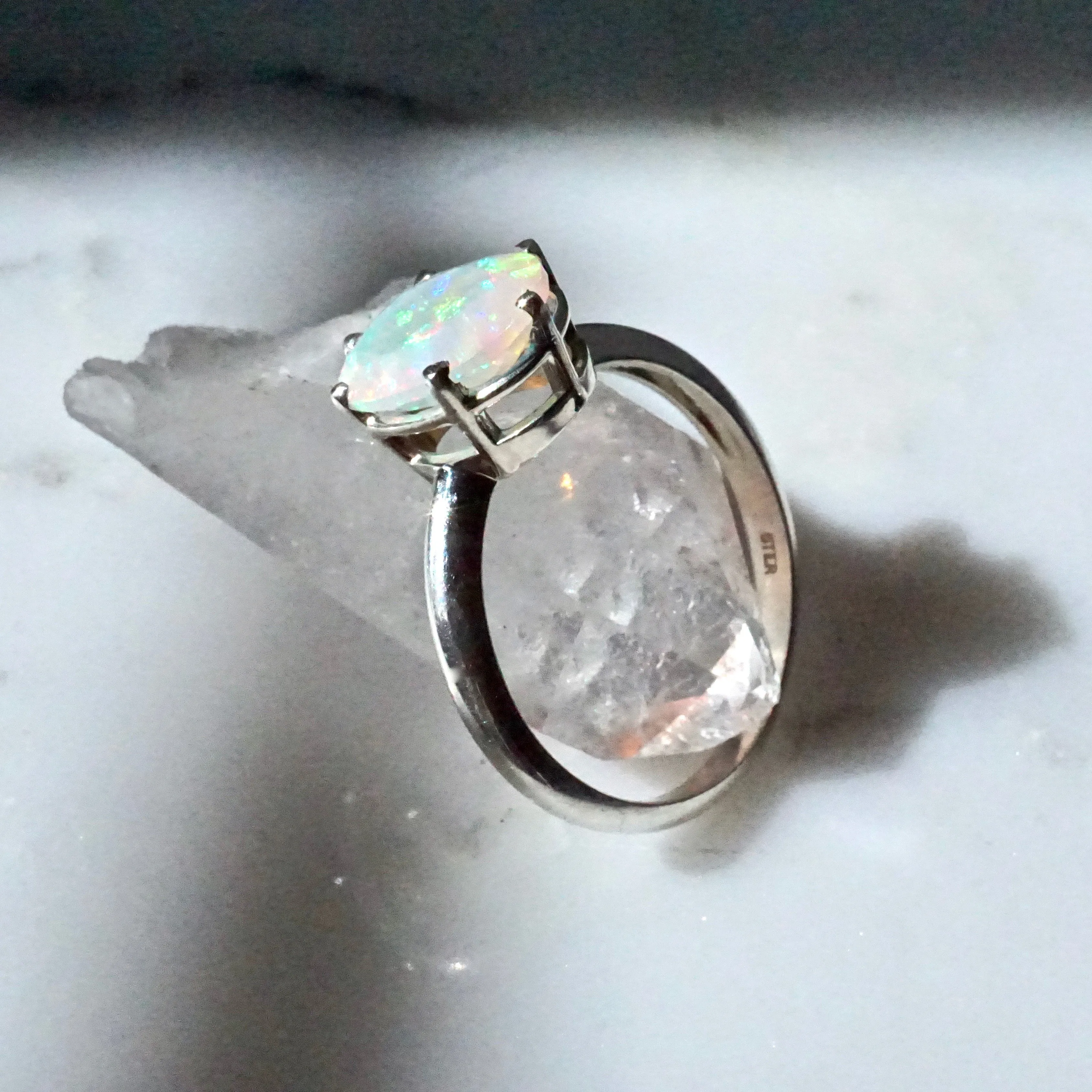 Ethiopian Opal Sliver Ring - 10 x 8 Oval Opal Ring - Alternative Opal Ring