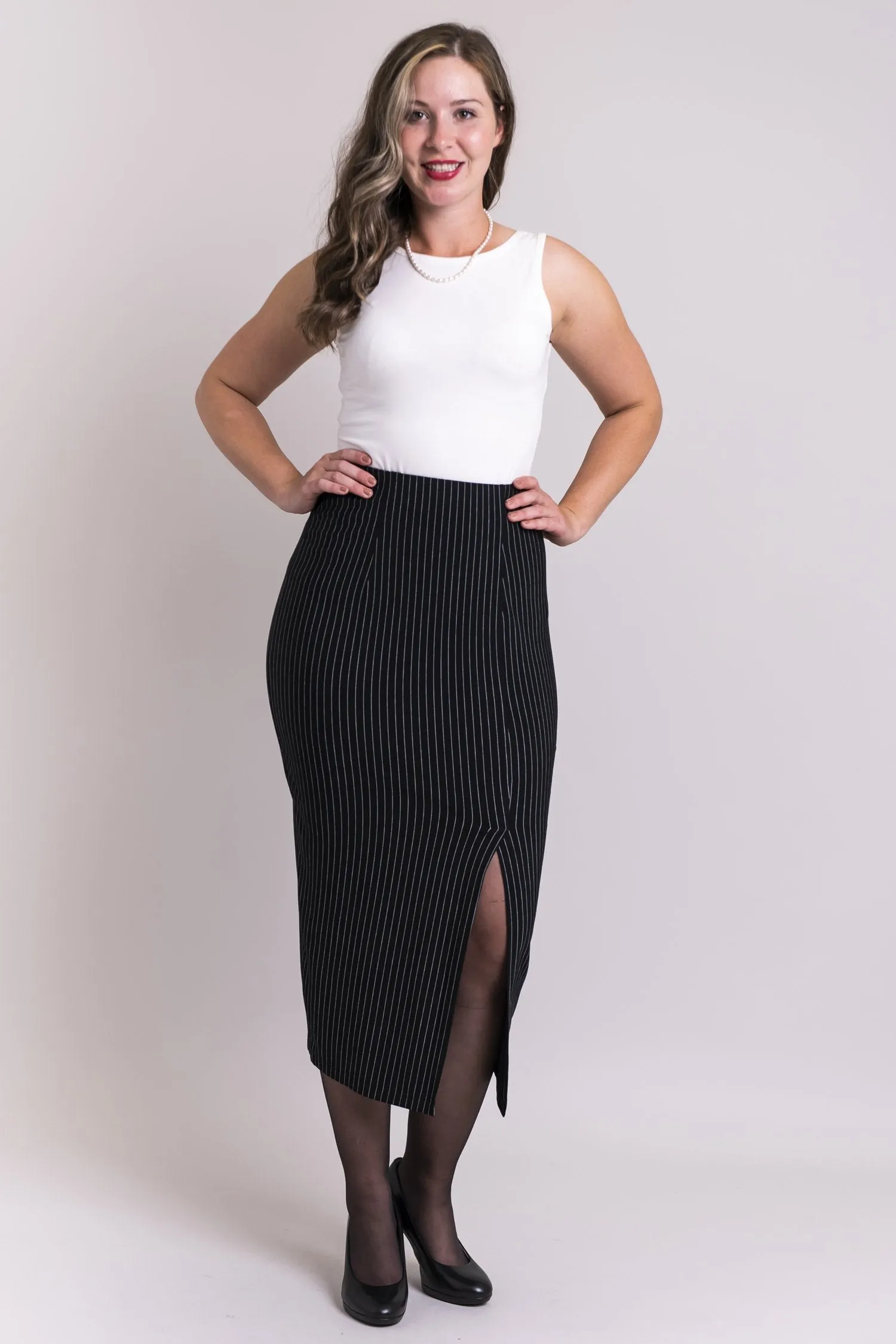 Eva Skirt, BW Pin Stripe, Bamboo - Final Sale