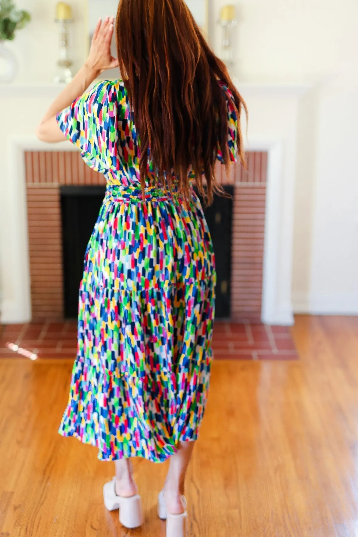 Explore More Collection - All For You Navy Multicolor Abstract Print Smocked Waist Maxi Dress