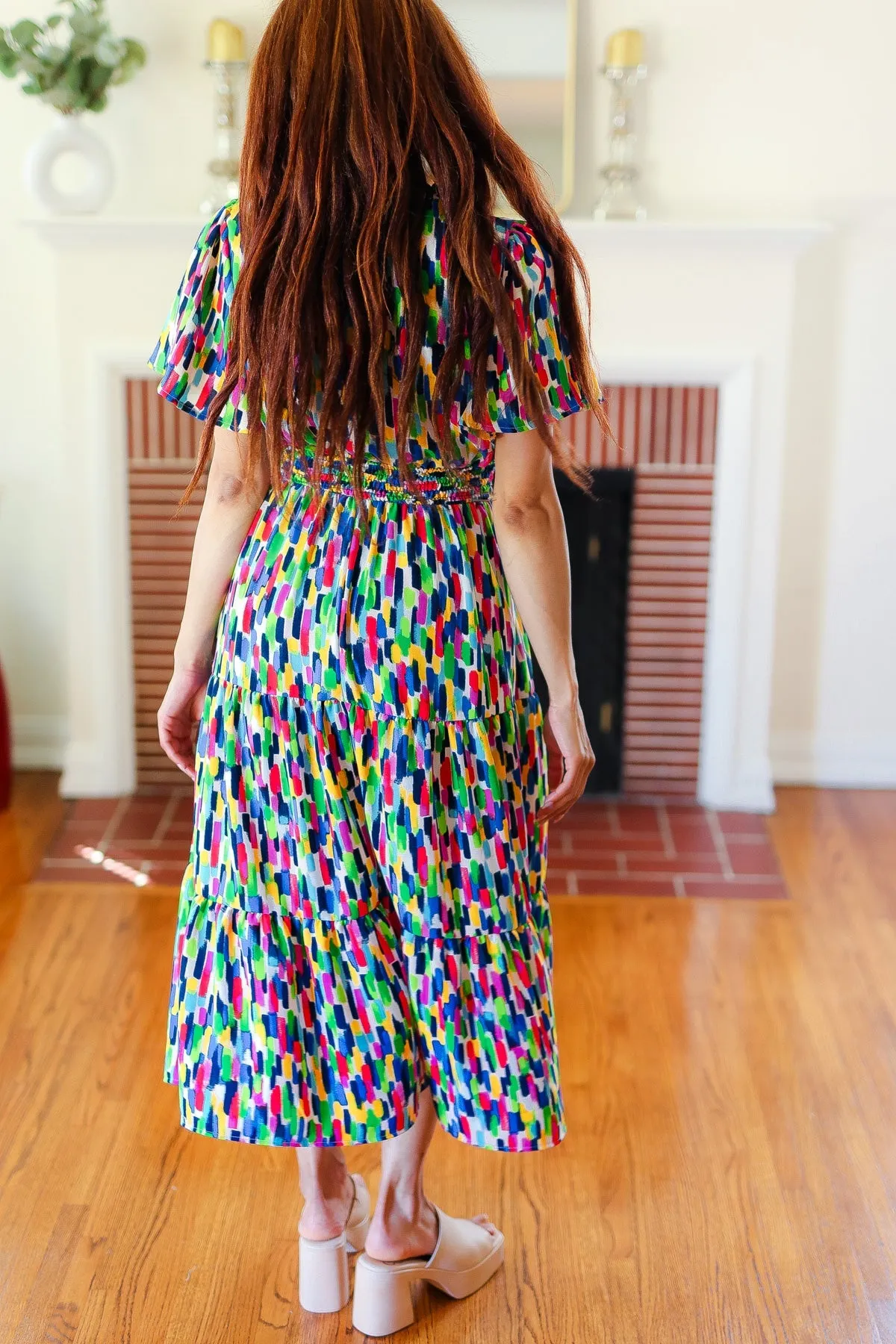 Explore More Collection - All For You Navy Multicolor Abstract Print Smocked Waist Maxi Dress