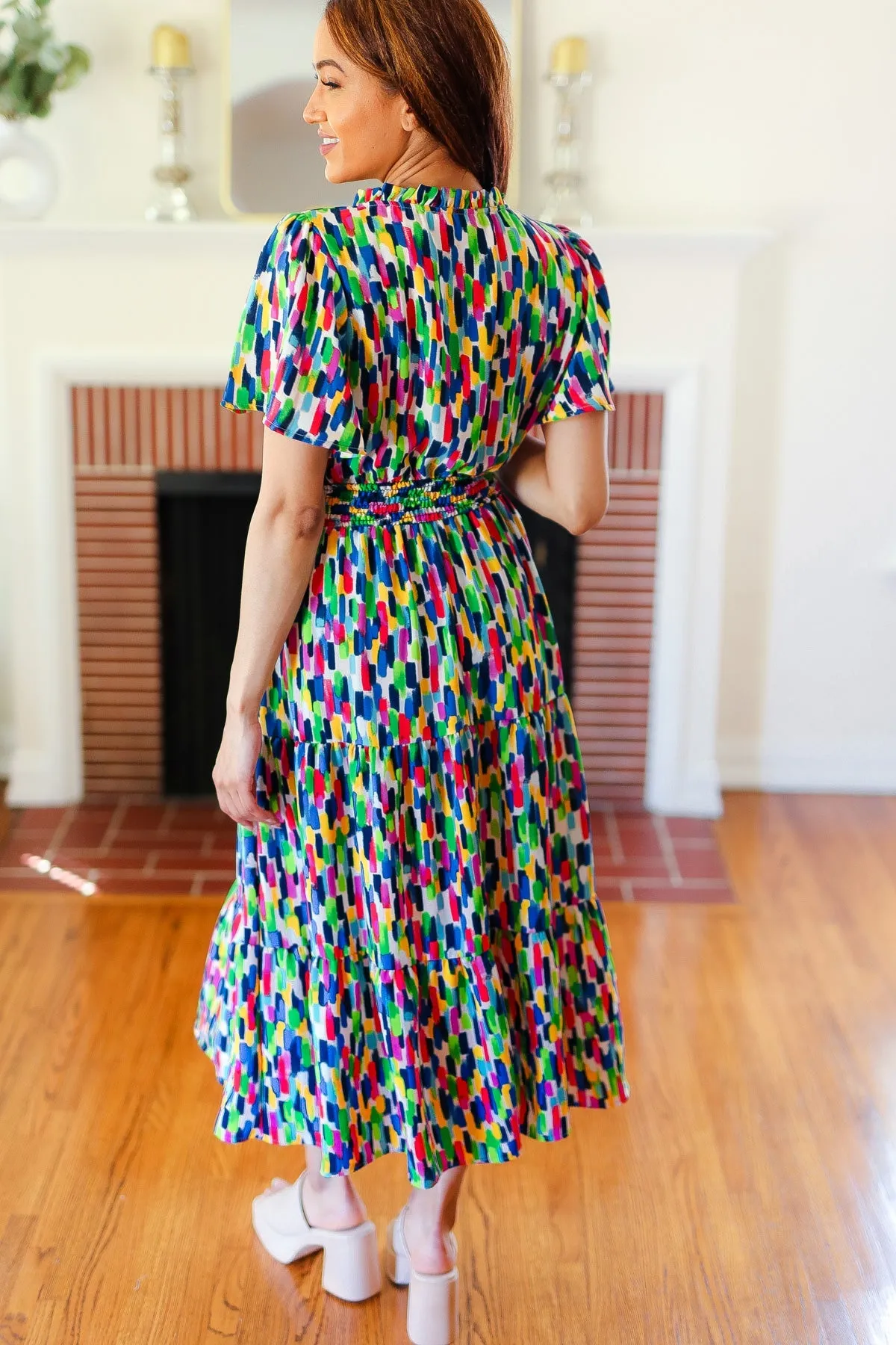 Explore More Collection - All For You Navy Multicolor Abstract Print Smocked Waist Maxi Dress