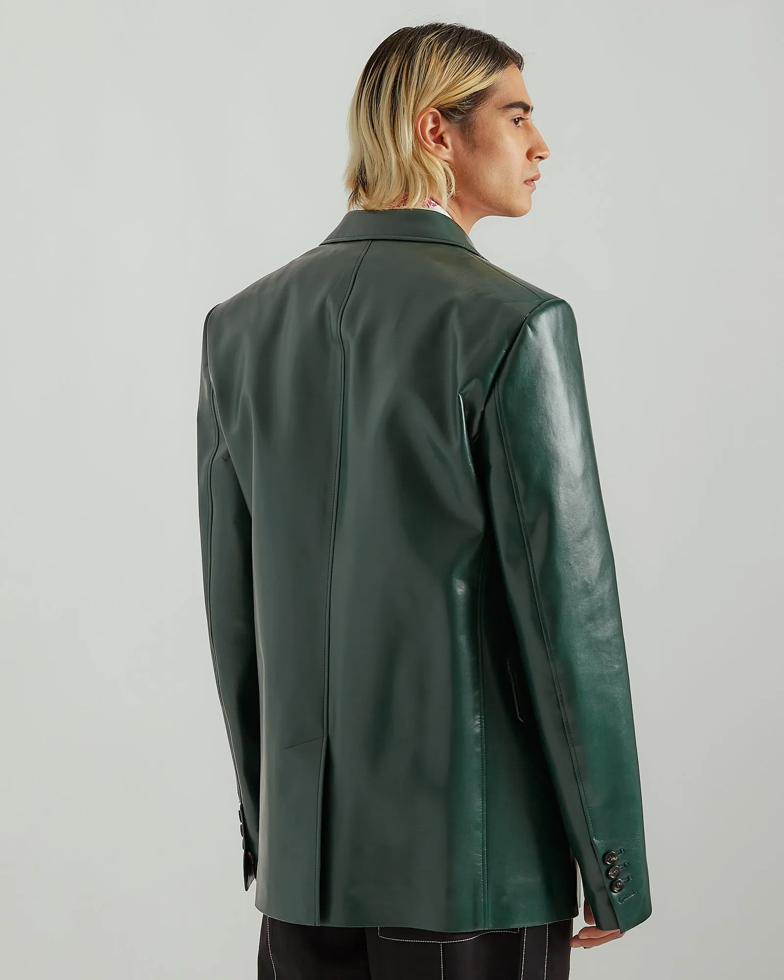 Faux Leather Blazer in Emerald Green