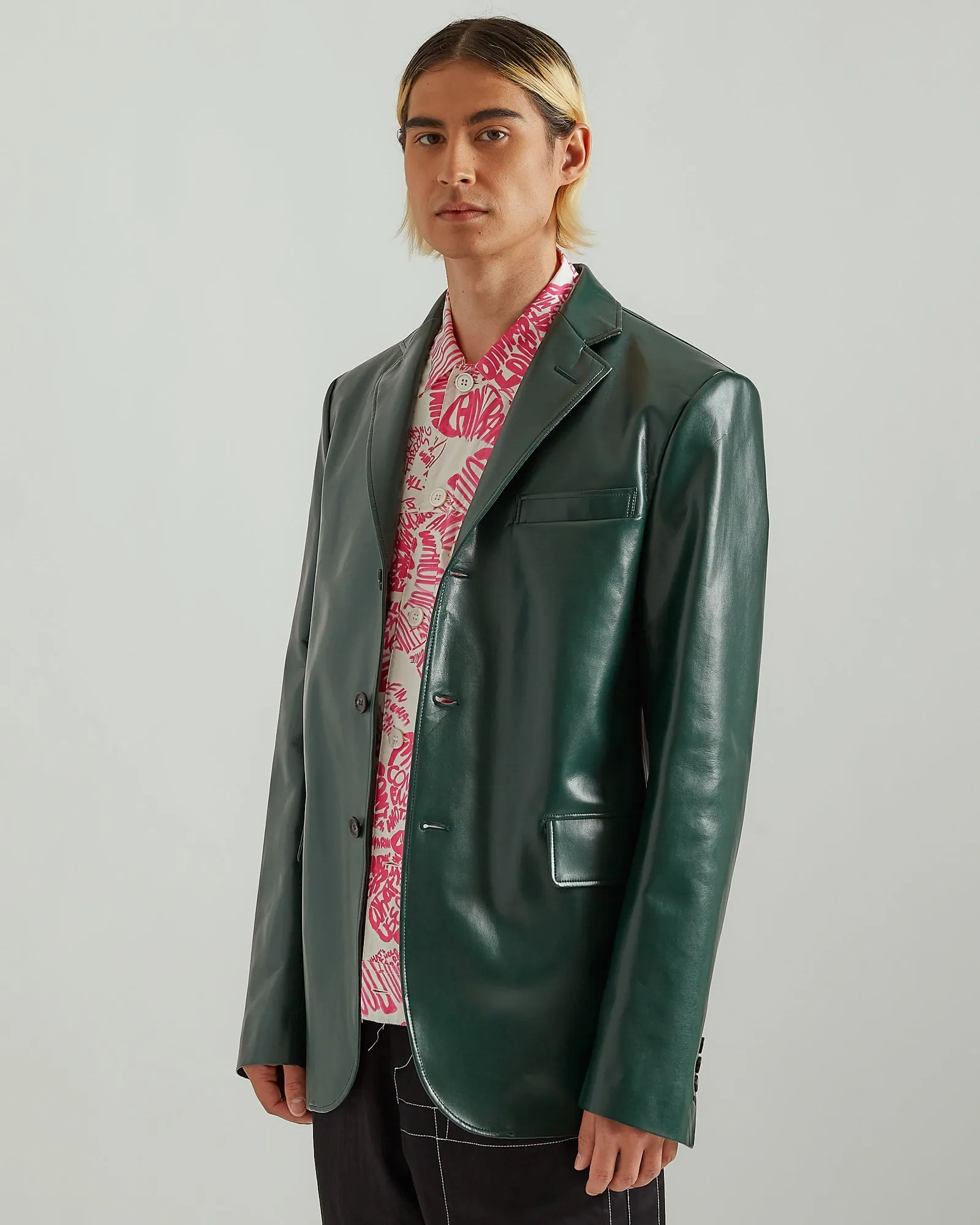 Faux Leather Blazer in Emerald Green