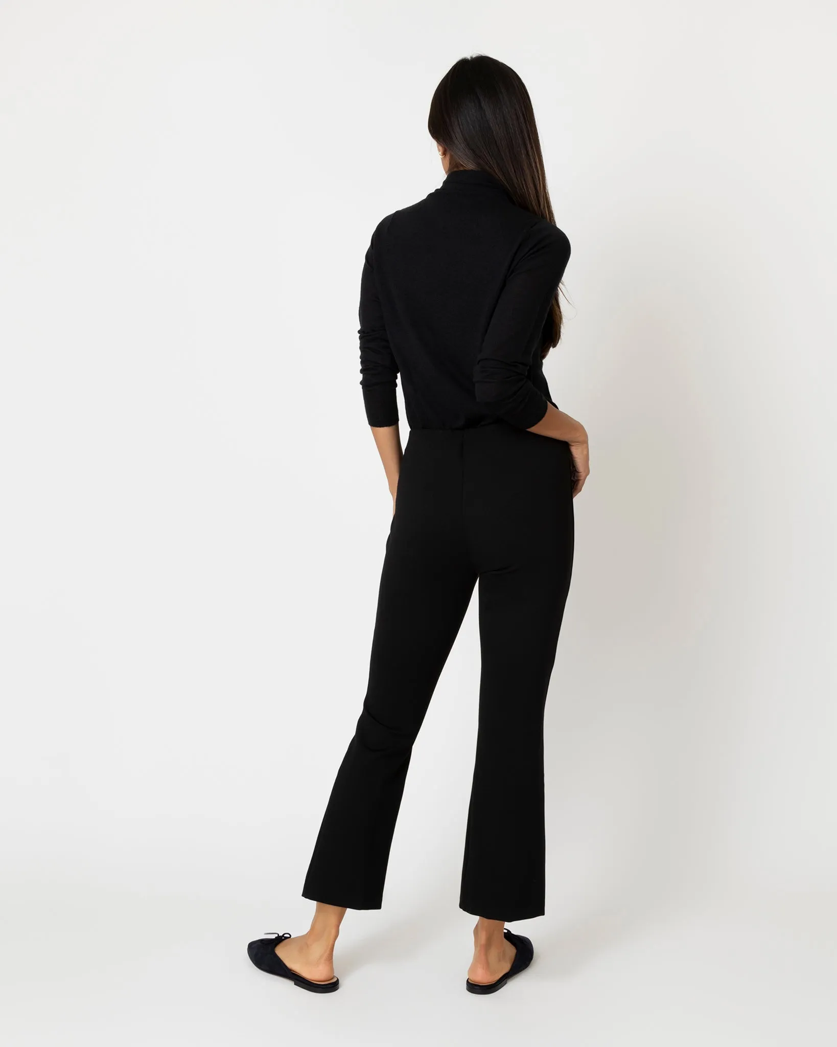 Faye Flare Cropped Pant in Black Ponte Knit