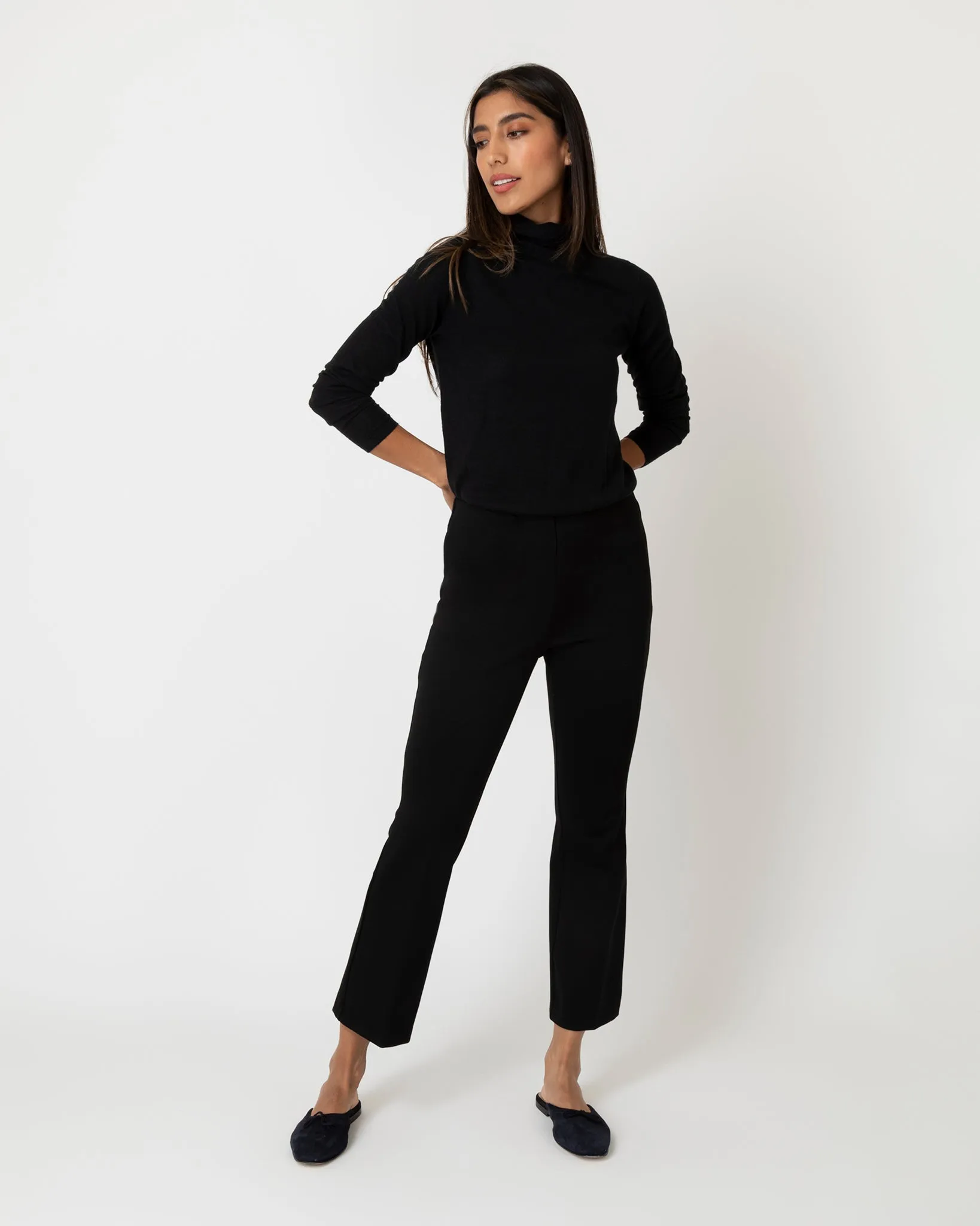 Faye Flare Cropped Pant in Black Ponte Knit