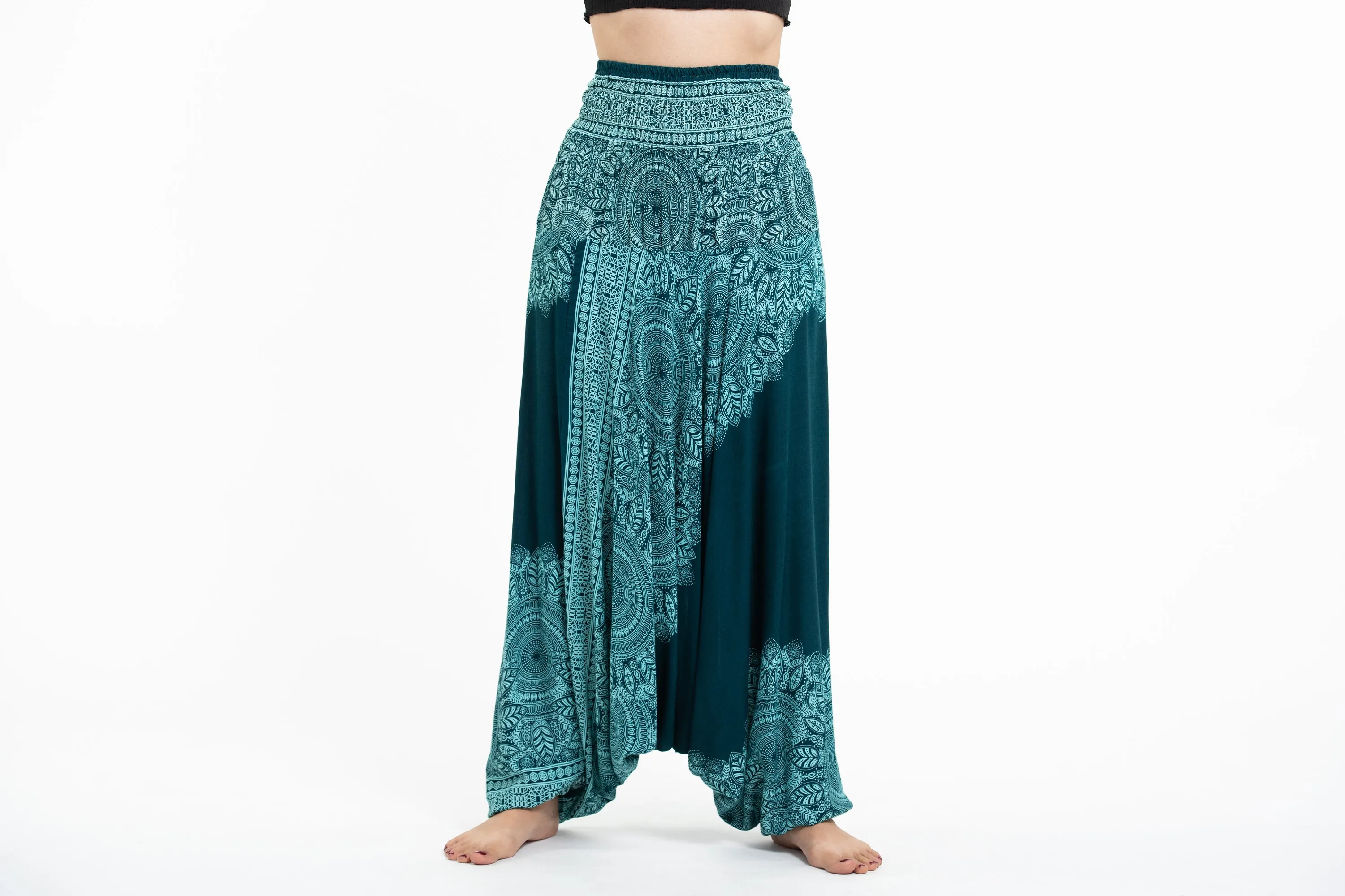 Floral Mandalas 2-in-1 Jumpsuit Harem Pants in Teal