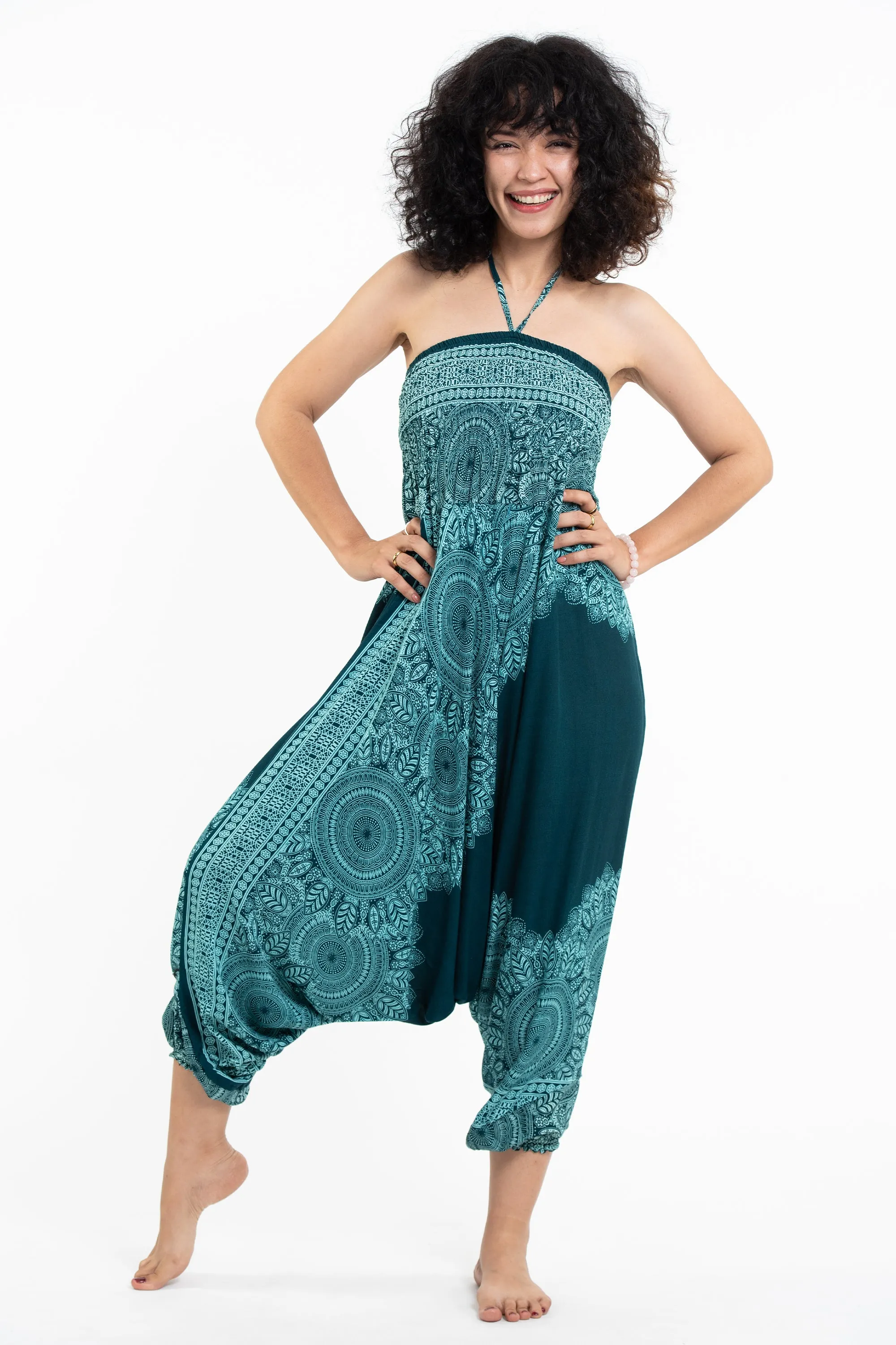 Floral Mandalas 2-in-1 Jumpsuit Harem Pants in Teal