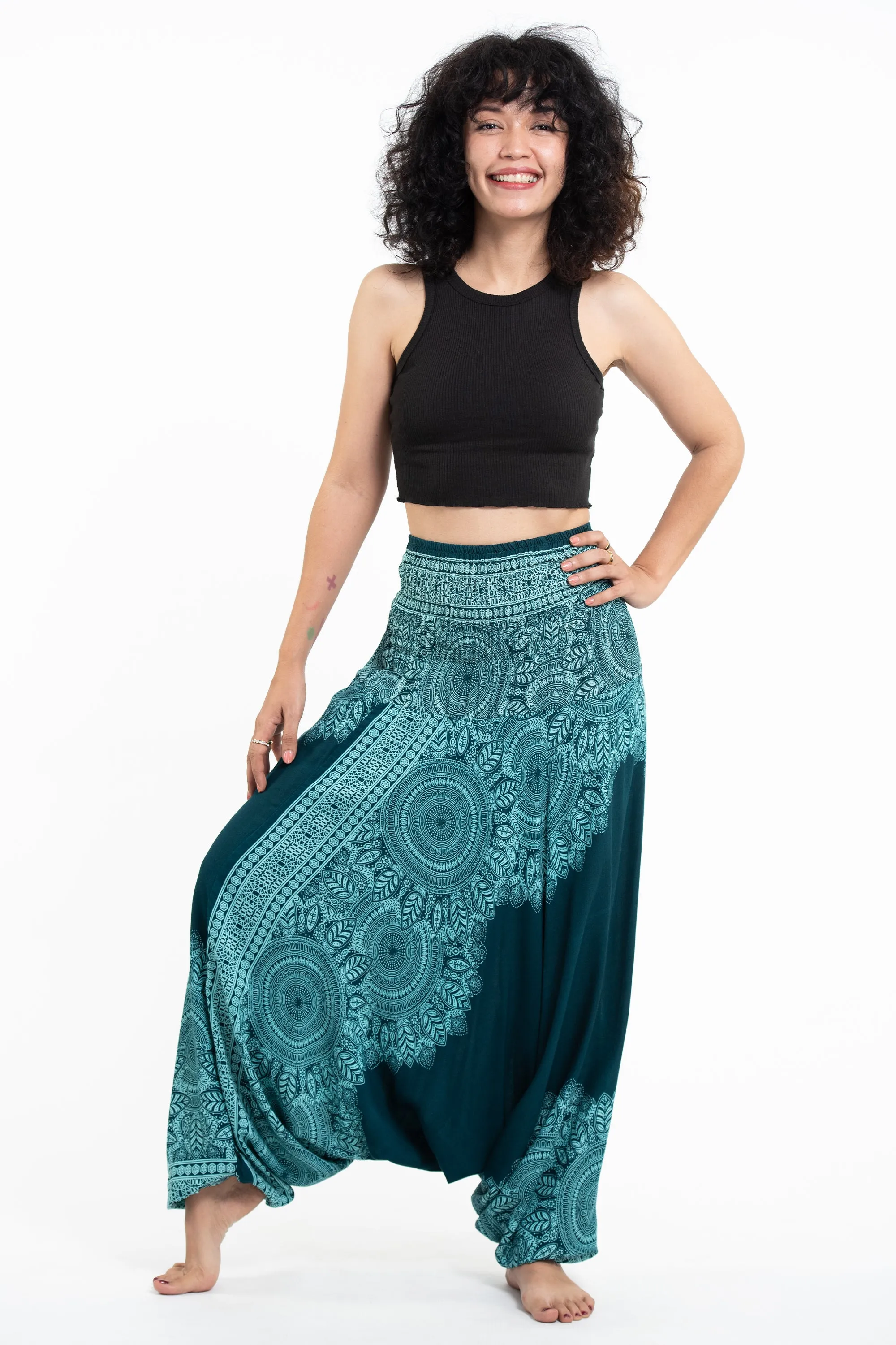 Floral Mandalas 2-in-1 Jumpsuit Harem Pants in Teal