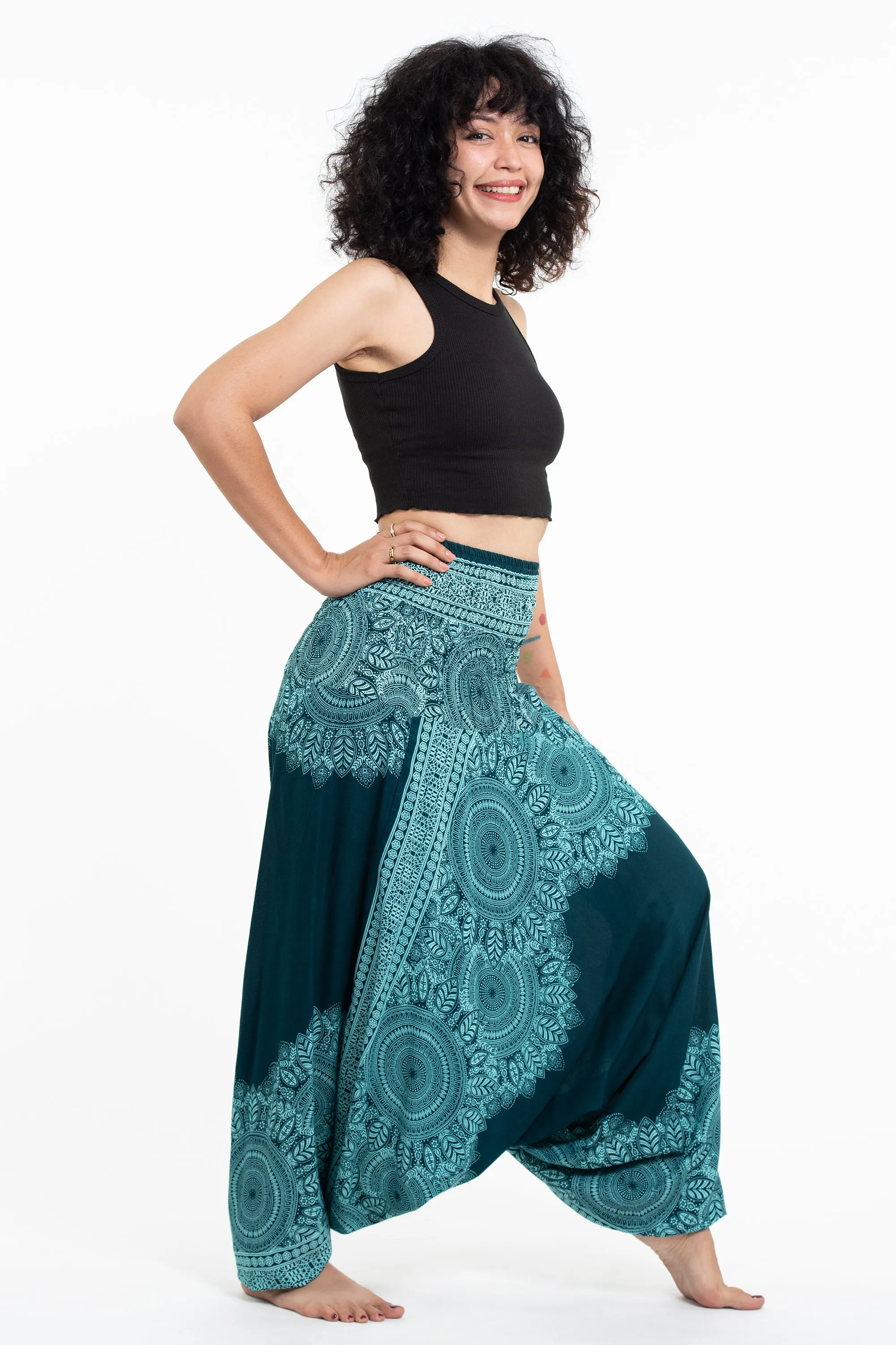 Floral Mandalas 2-in-1 Jumpsuit Harem Pants in Teal