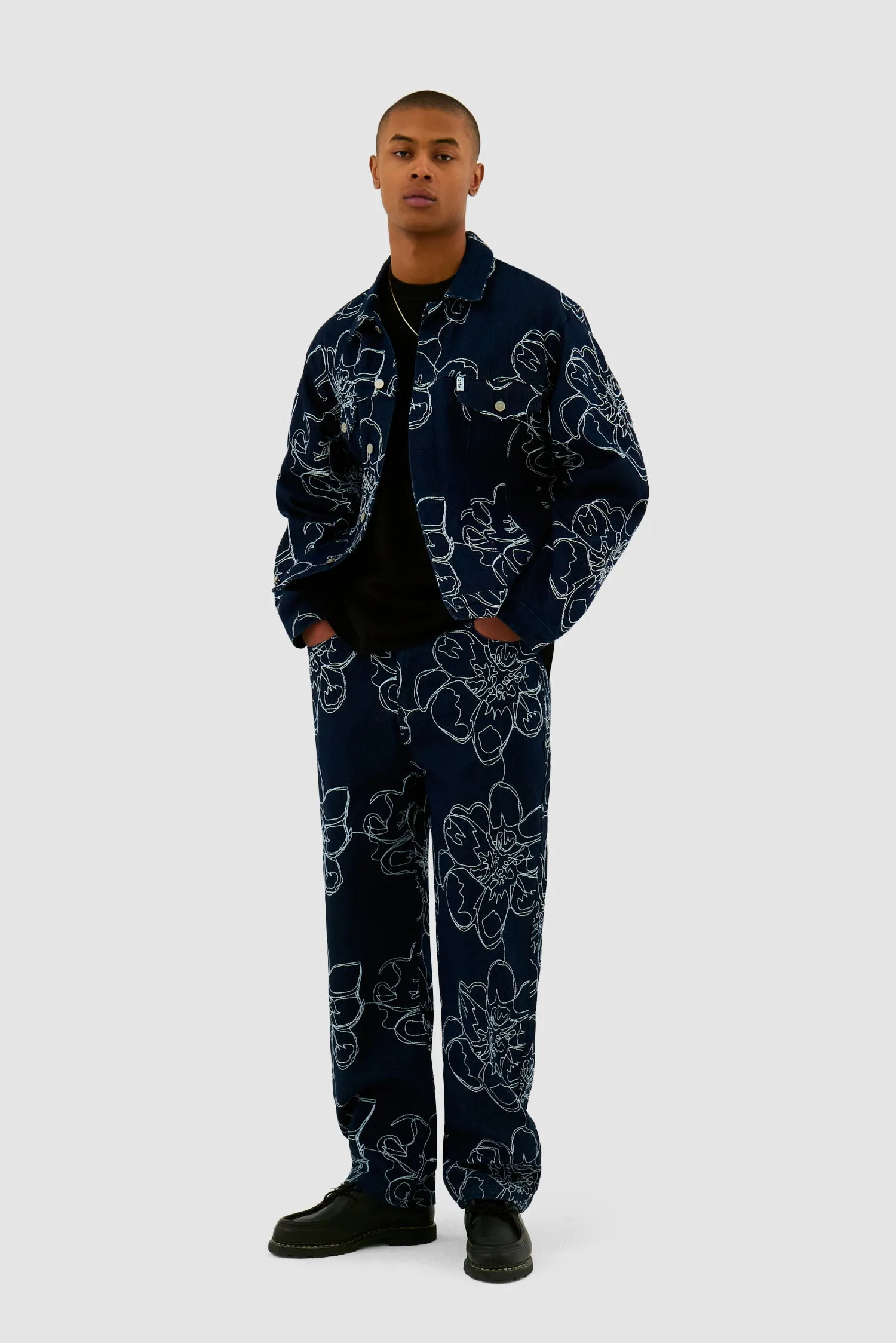 Flower Stitch Pants - Navy