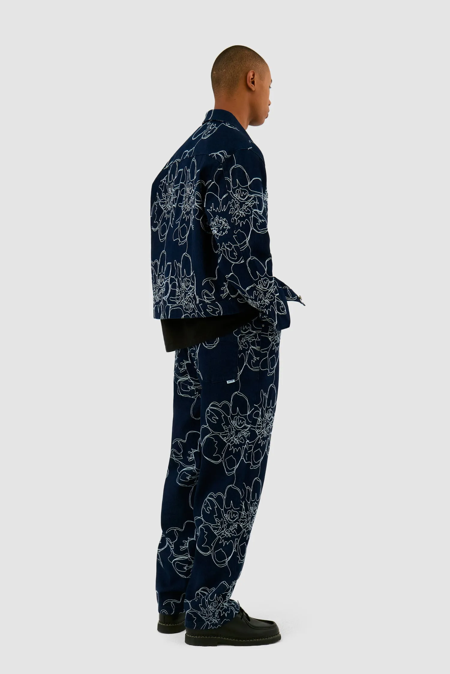 Flower Stitch Pants - Navy