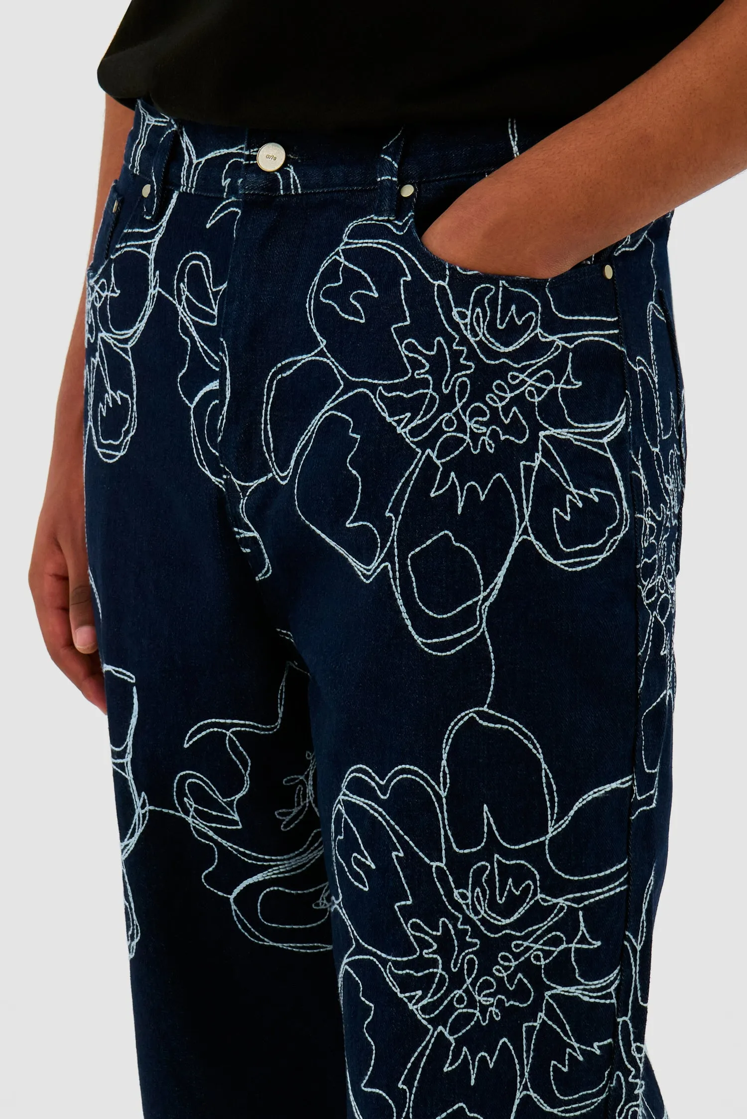 Flower Stitch Pants - Navy