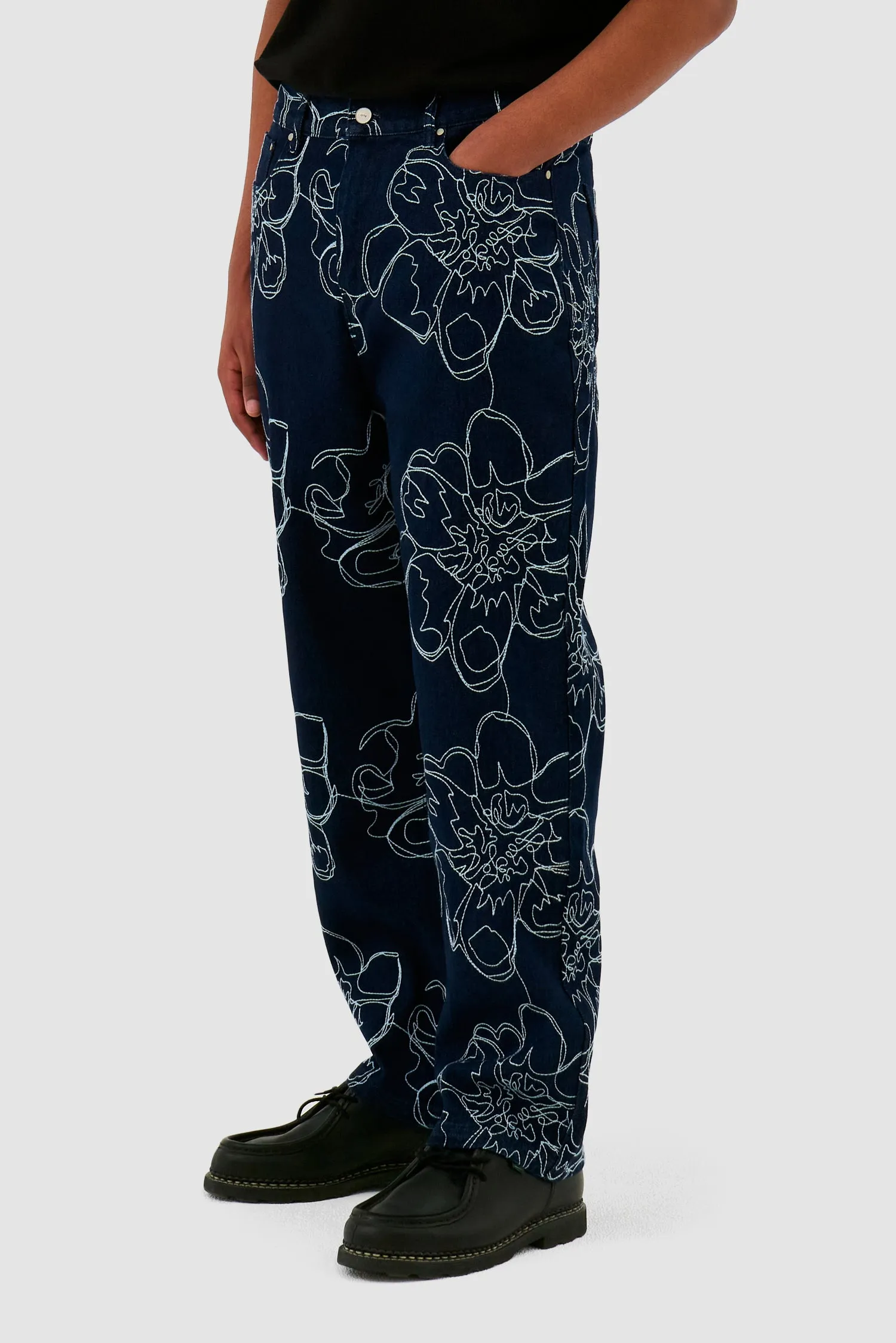 Flower Stitch Pants - Navy