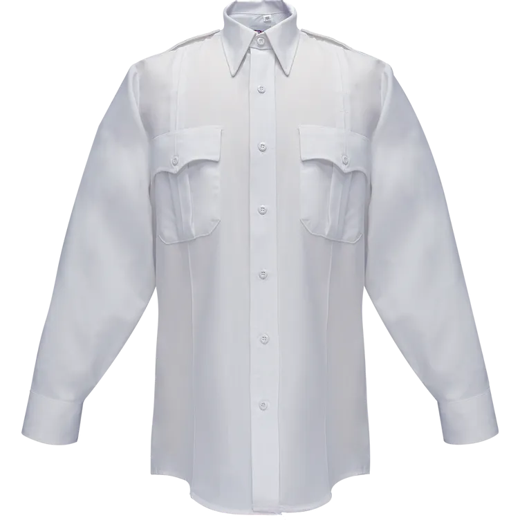 Flying Cross Duro Poplin Long Sleeve Shirt w/ Sewn-In Creases - White