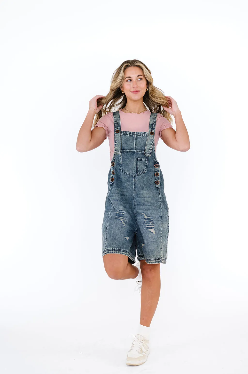 Frankie Denim Overall Shorts in Blue