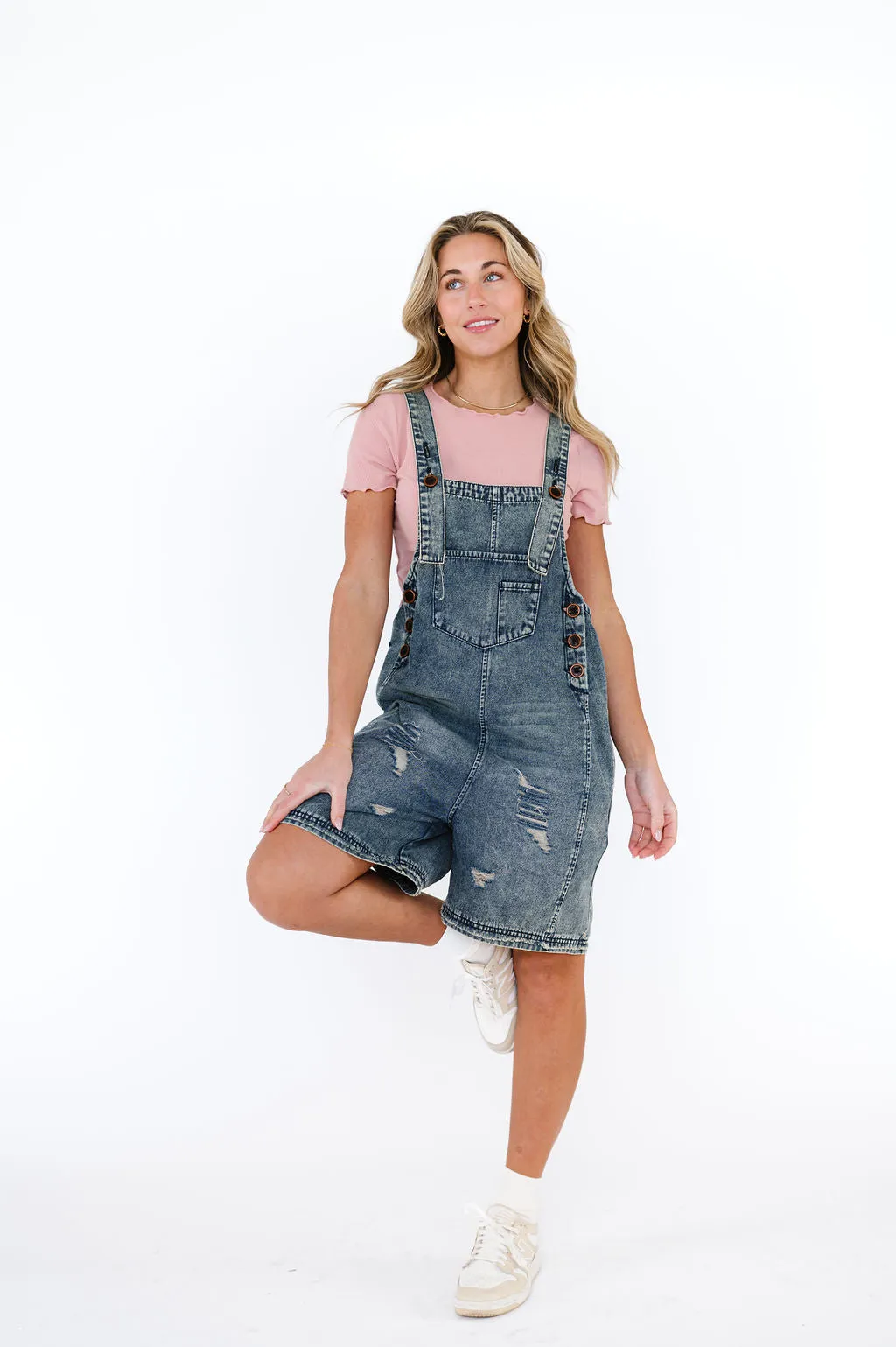 Frankie Denim Overall Shorts in Blue