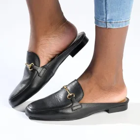 Froggie Karen Leather Flat Mule - Black