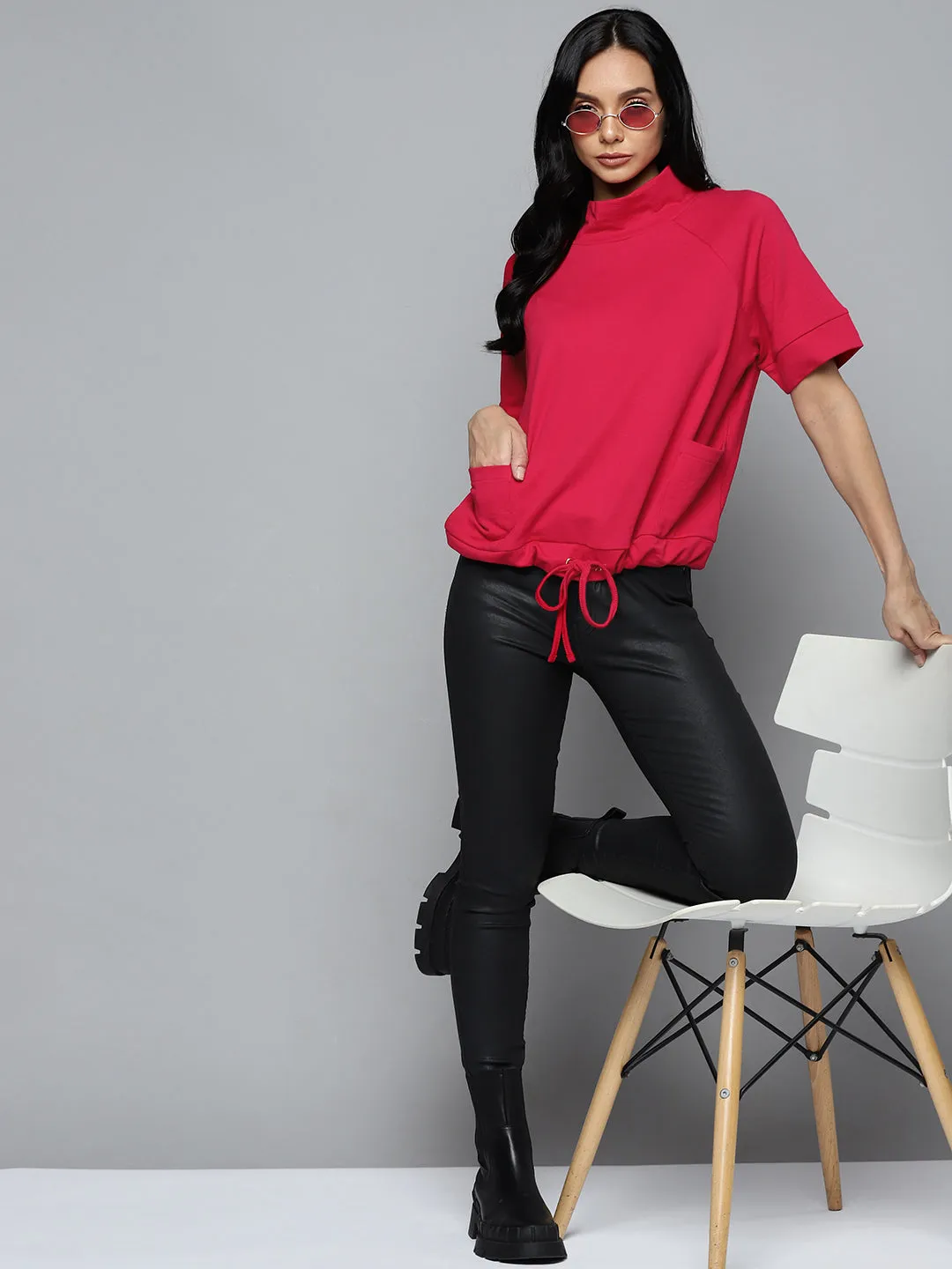 Fuchsia Terry Pull Hem Terry Boxy Sweatshirt