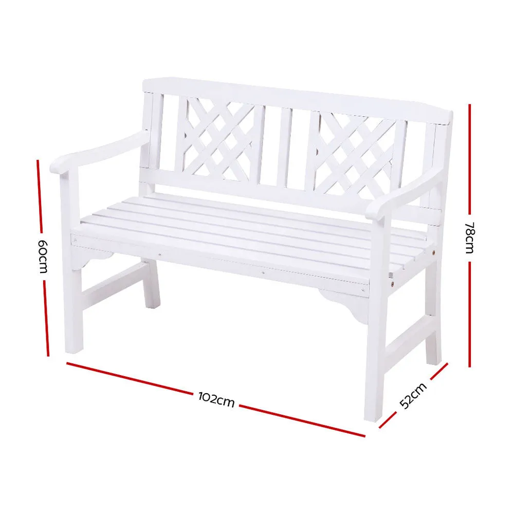 Gardeon Wooden Garden Bench 2 Seat Patio Furniture Timber Outdoor Lounge Chair White