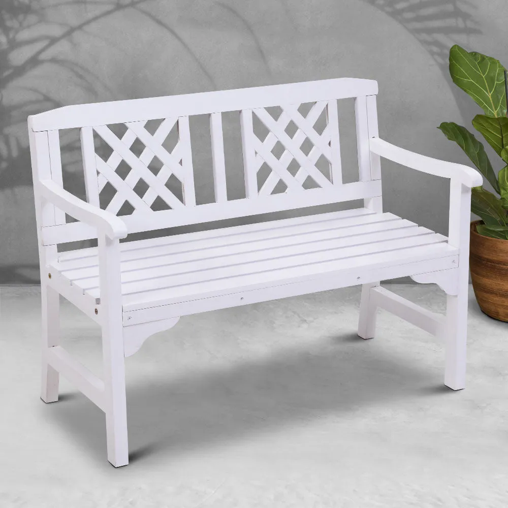 Gardeon Wooden Garden Bench 2 Seat Patio Furniture Timber Outdoor Lounge Chair White