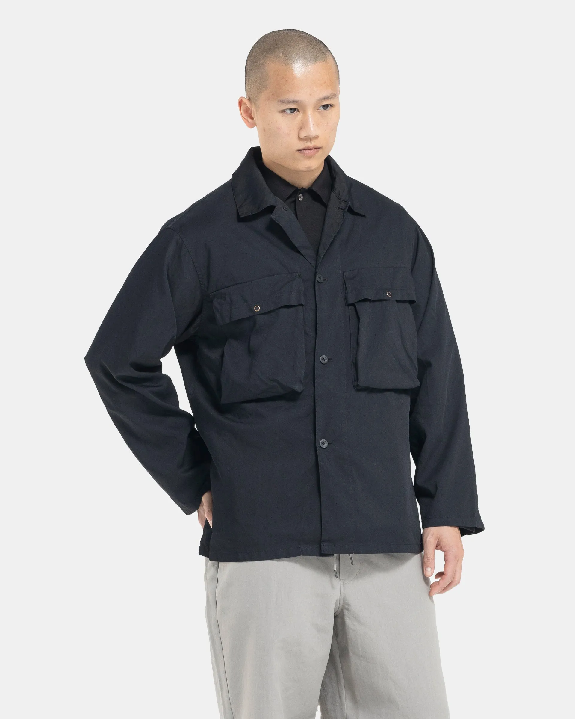 Garment-dye Shirt Jacket in Black Navy