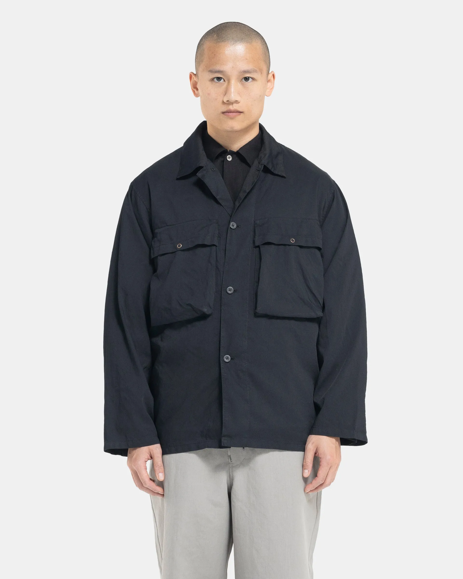 Garment-dye Shirt Jacket in Black Navy