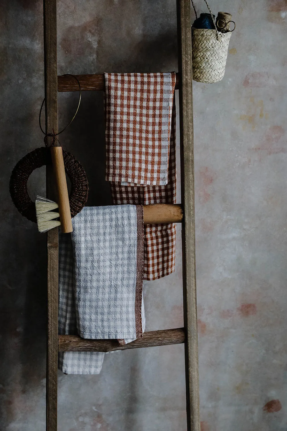 Gingham Linen Dish Towel - Dusty Blue