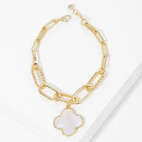 Gold Dipped Mother of Pearl Quatrefoil Charm Bracelet