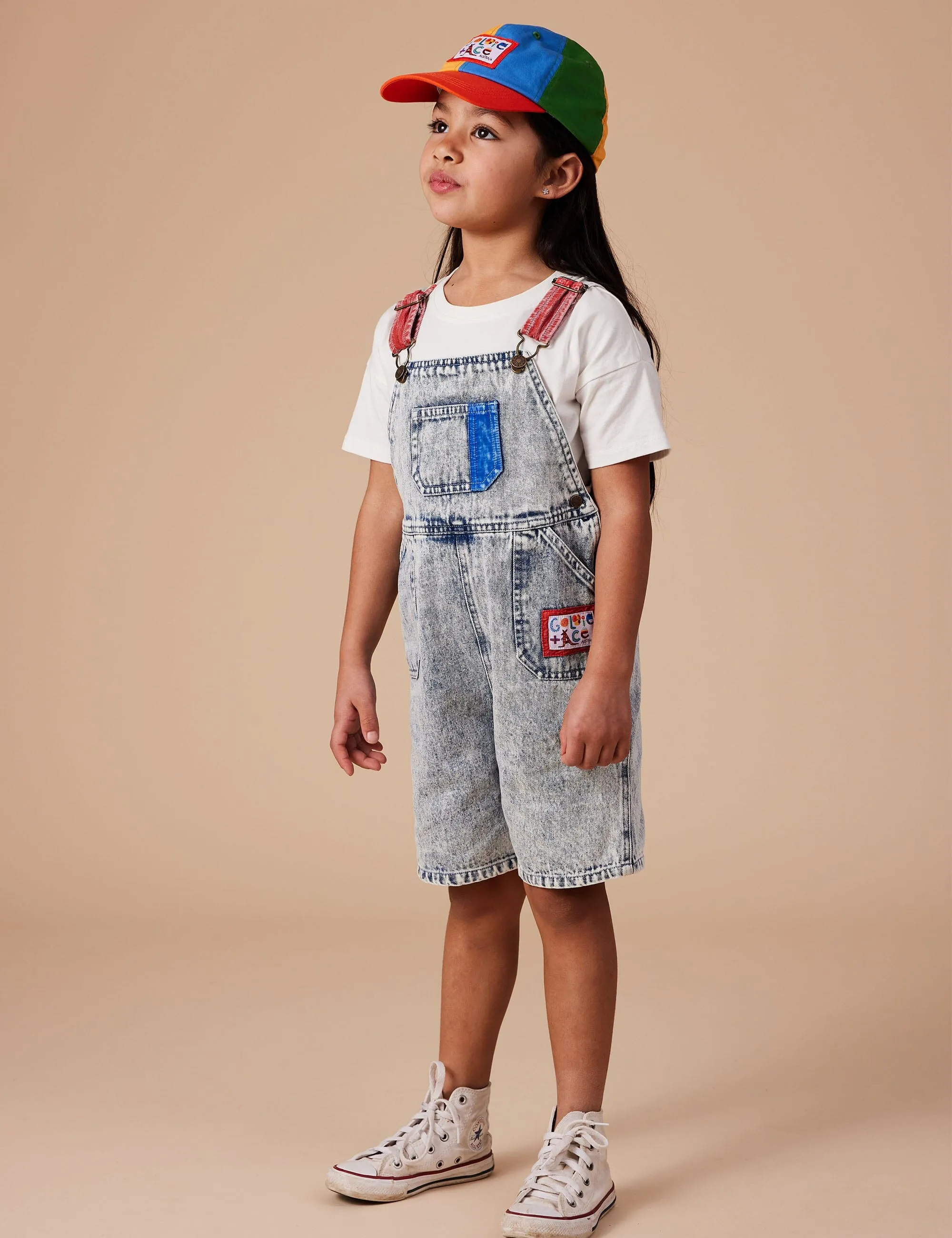 Goldie & Ace - Burton Colour Pop Cargo Denim Overalls Light Denim