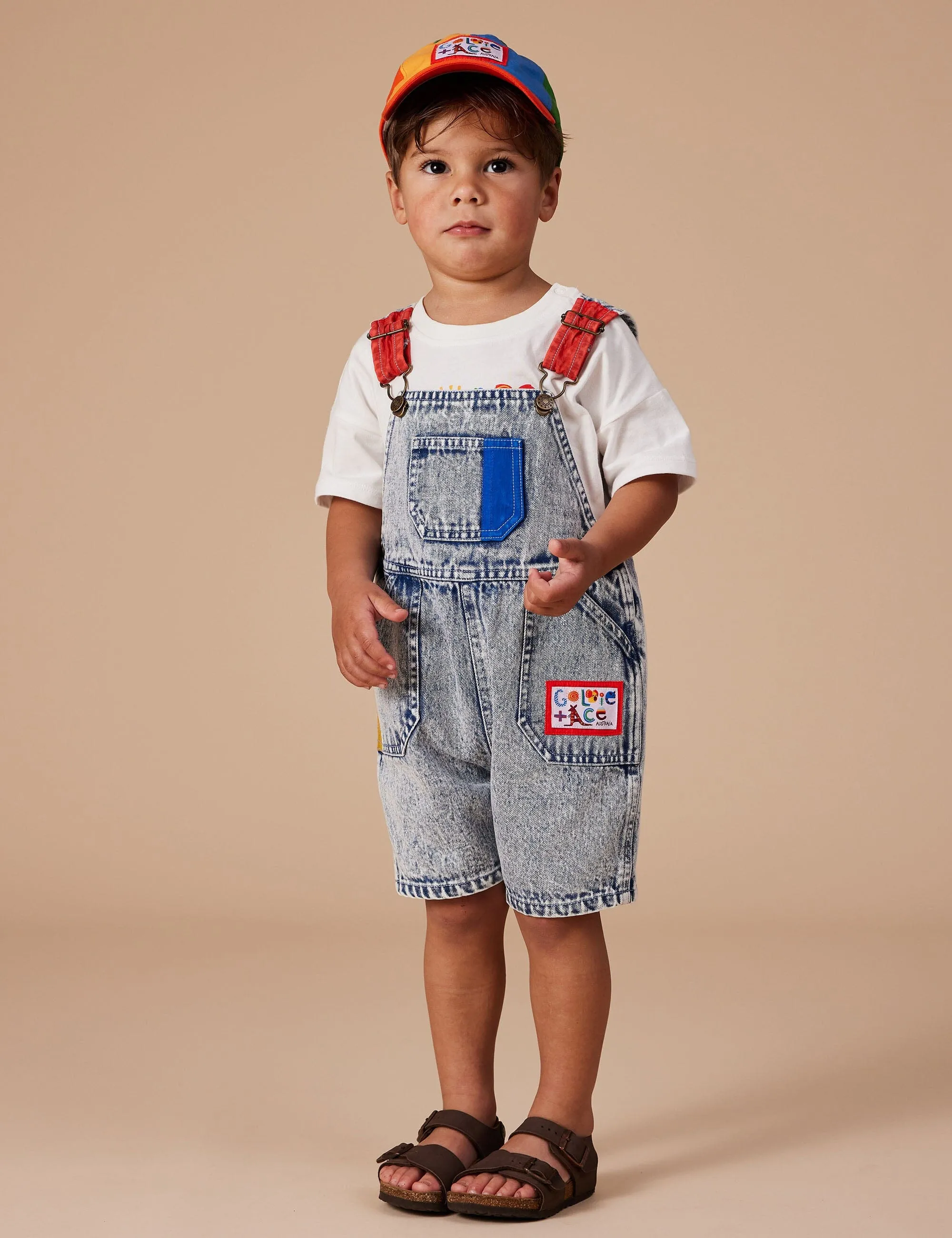 Goldie & Ace - Burton Colour Pop Cargo Denim Overalls Light Denim