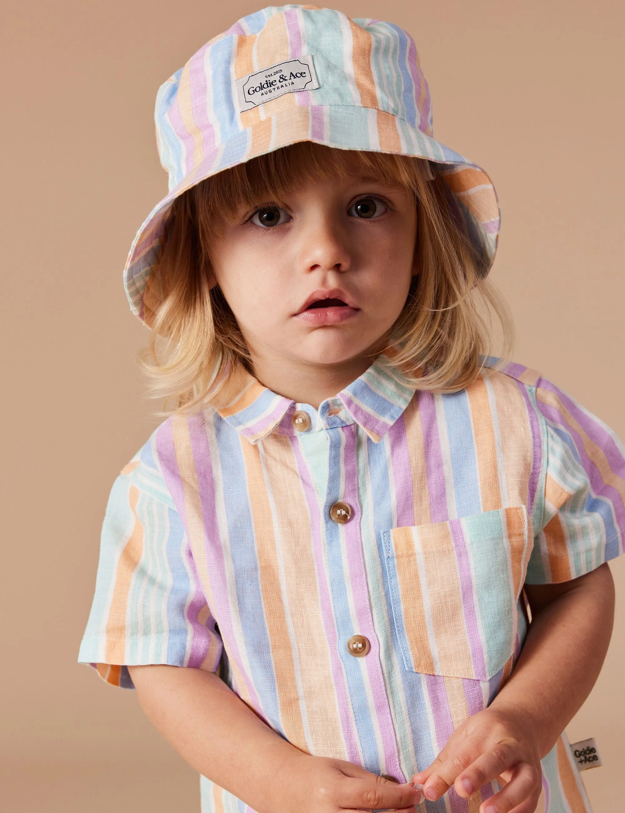 Goldie & Ace - Goldie Linen Bucket Hat Pastel Stripe