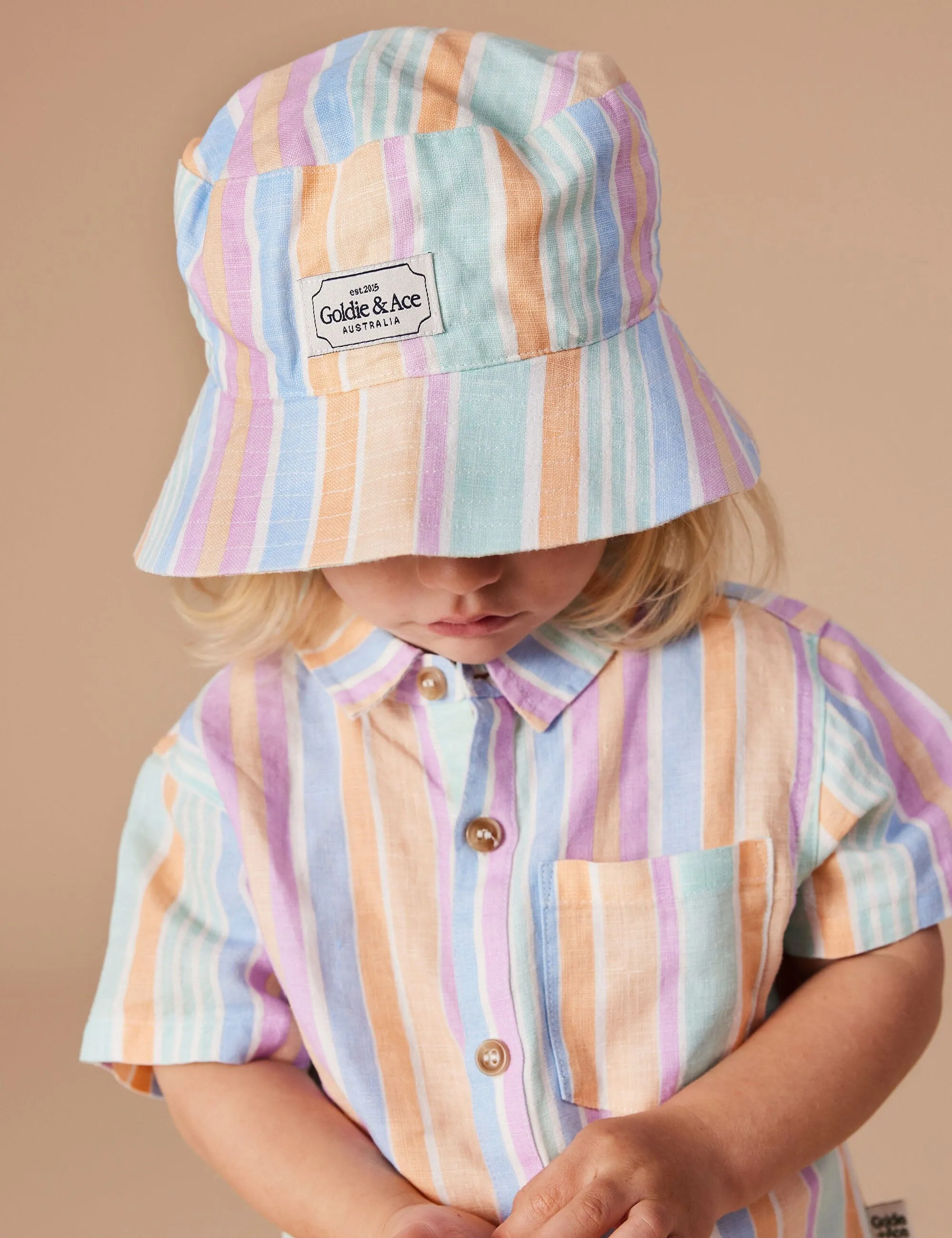 Goldie & Ace - Goldie Linen Bucket Hat Pastel Stripe