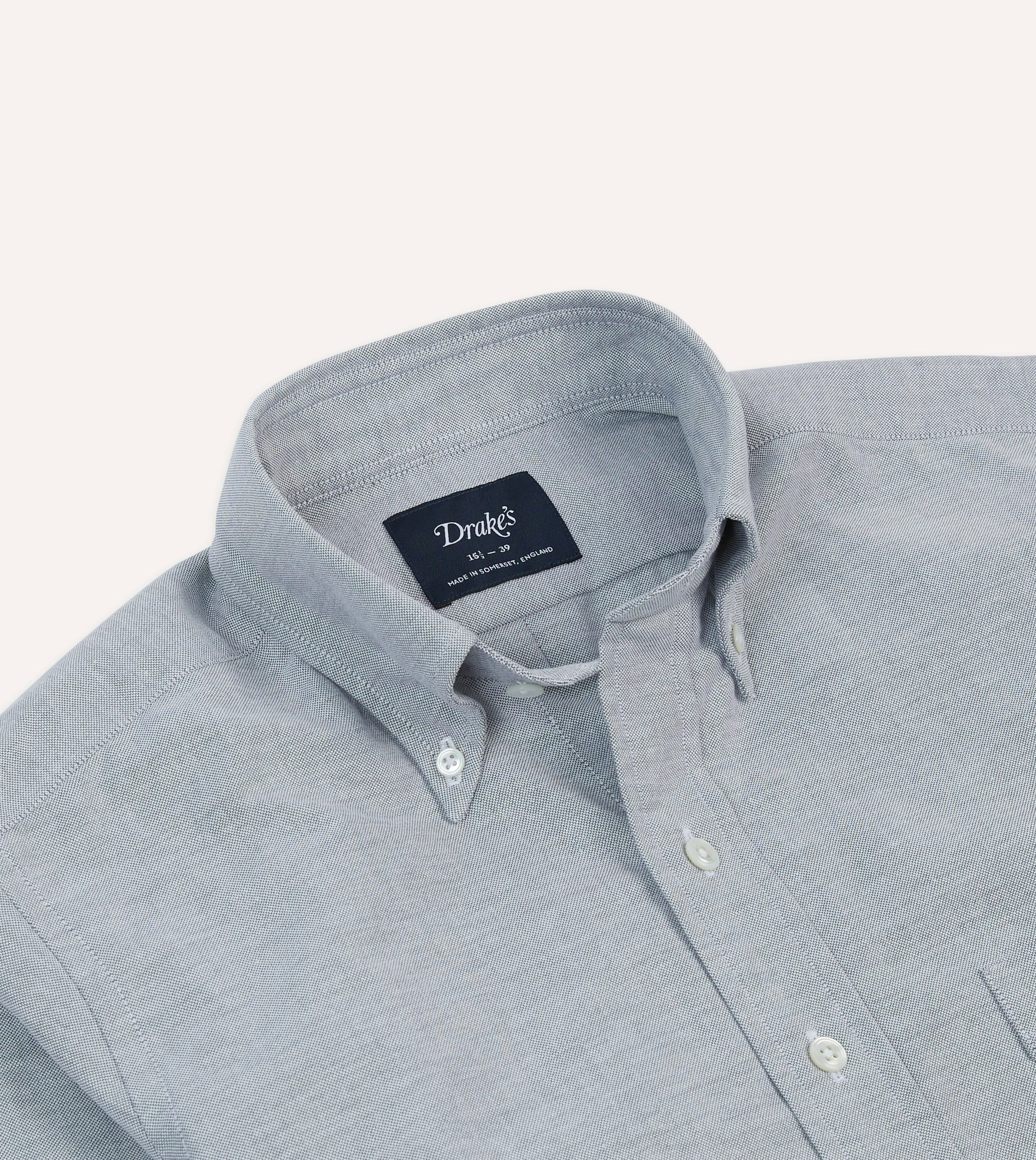 Grey Cotton Oxford Cloth Button-Down Shirt