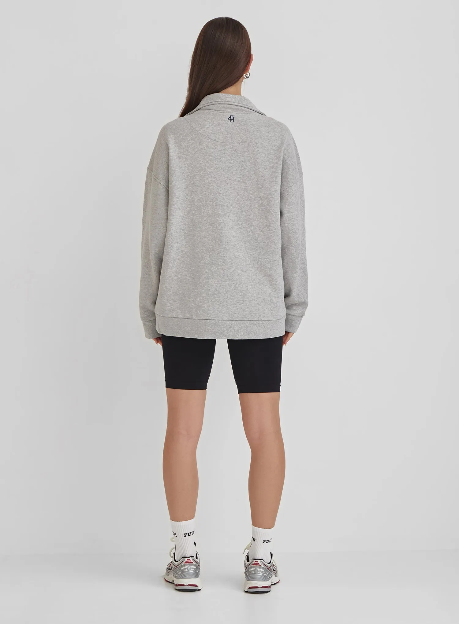 Grey Marl Half Zip Oversized Polo Sweatshirt - Marla