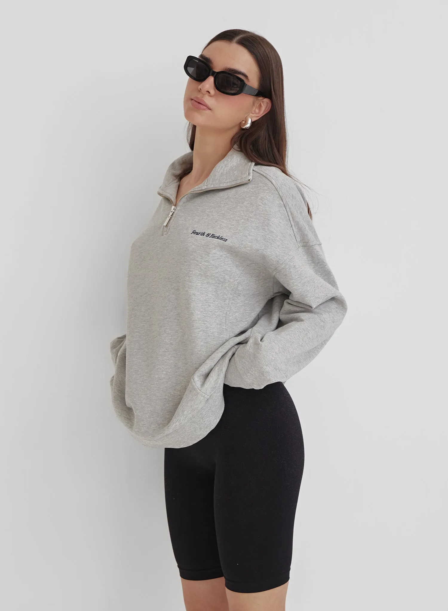 Grey Marl Half Zip Oversized Polo Sweatshirt - Marla