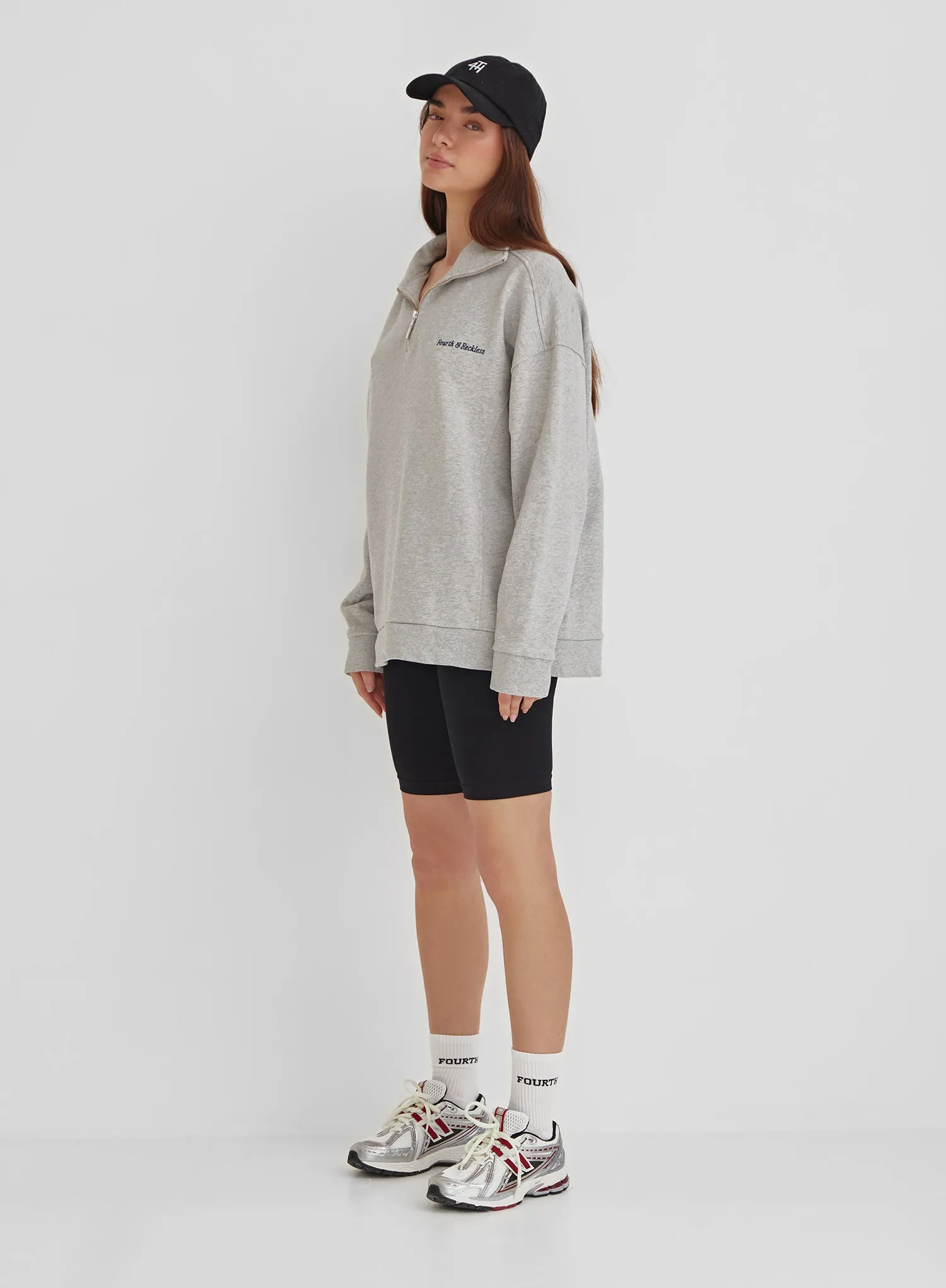 Grey Marl Half Zip Oversized Polo Sweatshirt - Marla