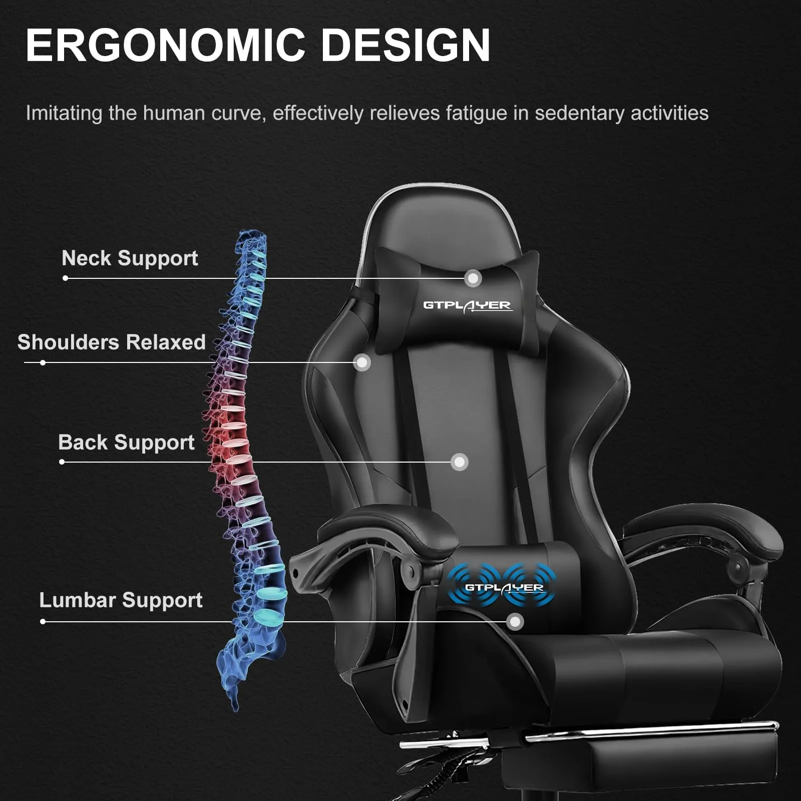 GTPLAYER Gaming Chair, Computer Chair with Footrest and Lumbar Support, Height Adjustable Game Chair with 360°-Swivel Seat and Headrest and for Office or Gaming (White)