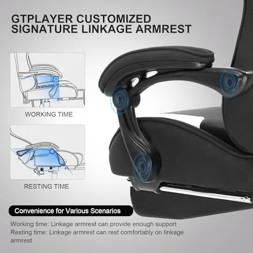 GTPLAYER Gaming Chair, Computer Chair with Footrest and Lumbar Support, Height Adjustable Game Chair with 360°-Swivel Seat and Headrest and for Office or Gaming (White)