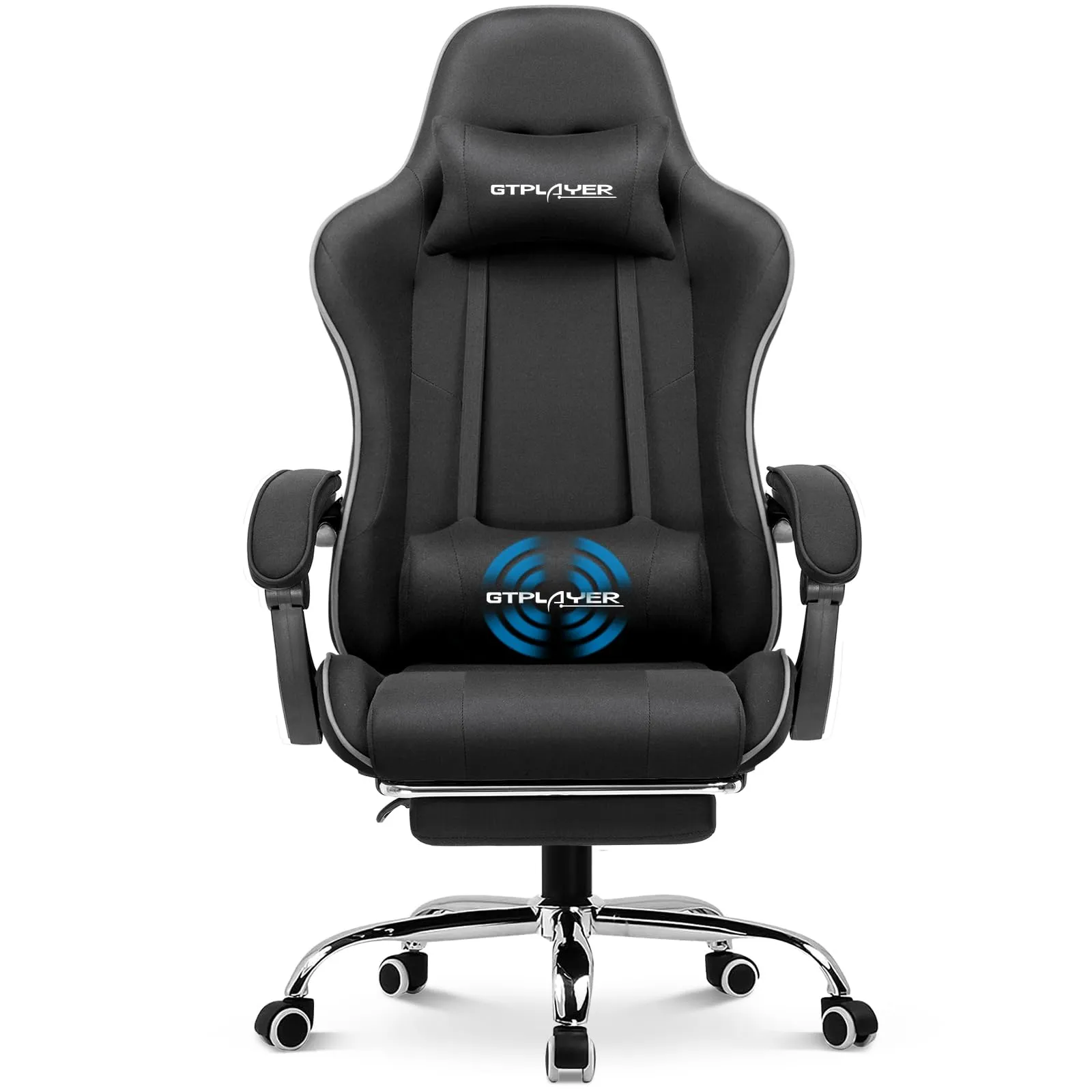 GTPLAYER Gaming Chair, Computer Chair with Footrest and Lumbar Support, Height Adjustable Game Chair with 360°-Swivel Seat and Headrest and for Office or Gaming (White)