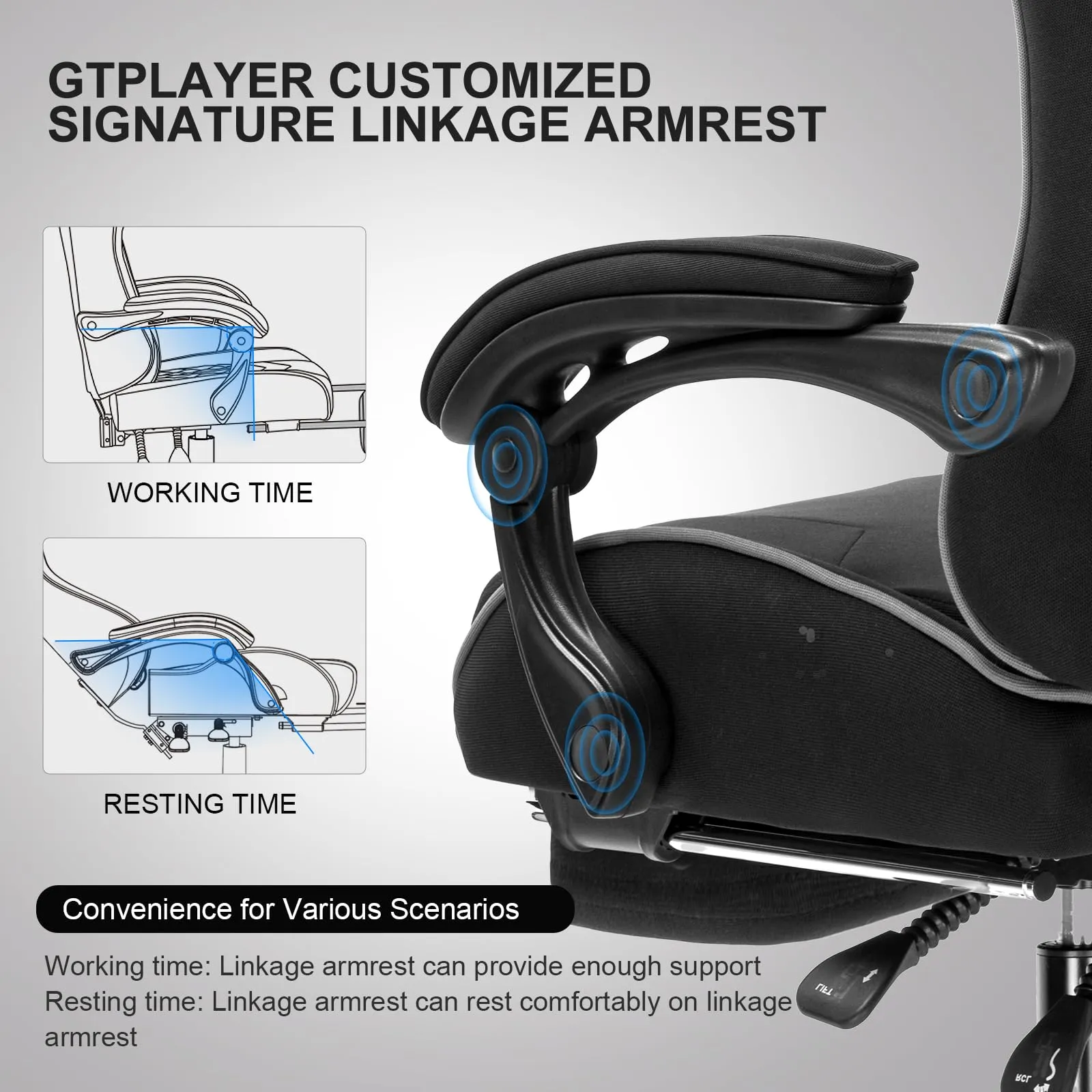 GTPLAYER Gaming Chair, Computer Chair with Footrest and Lumbar Support, Height Adjustable Game Chair with 360°-Swivel Seat and Headrest and for Office or Gaming (White)